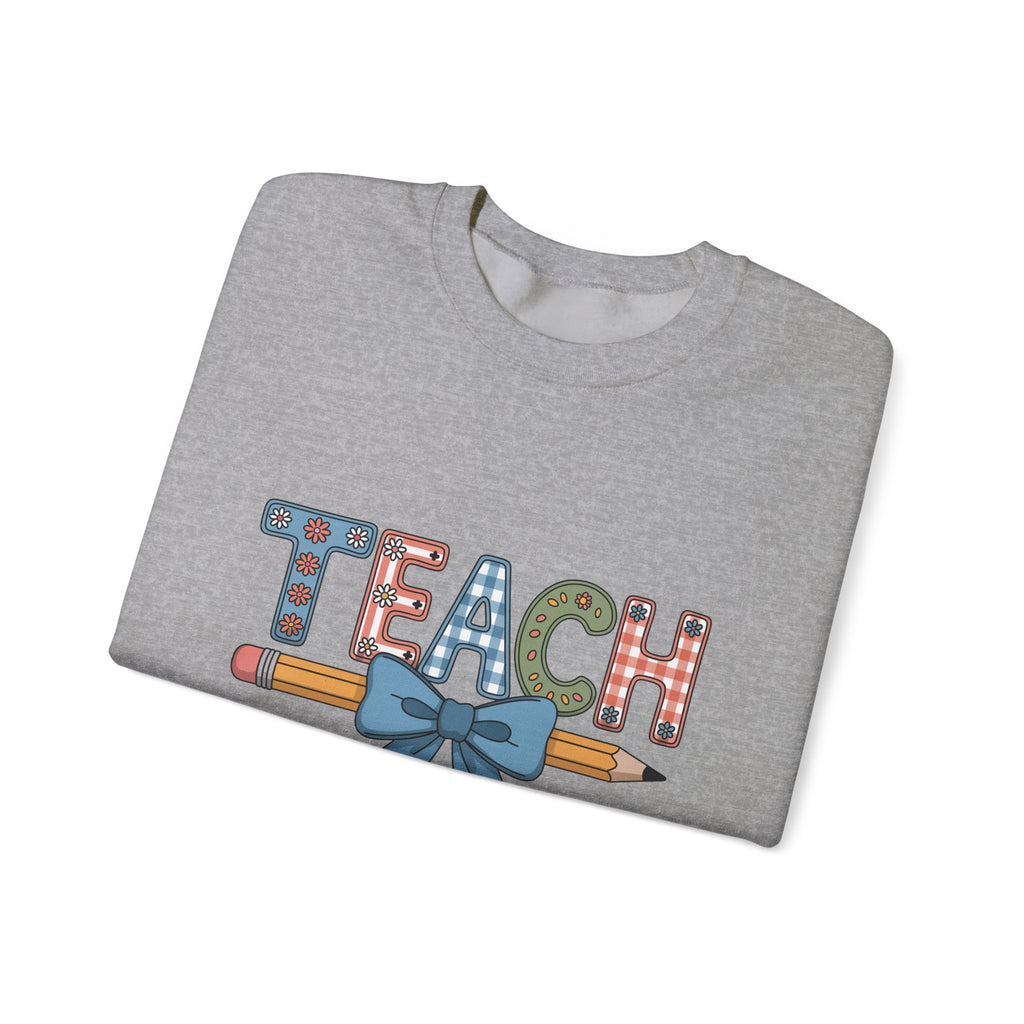 Teacher Crewneck Sweatshirt – "TEACH" Pencil & Bow Design