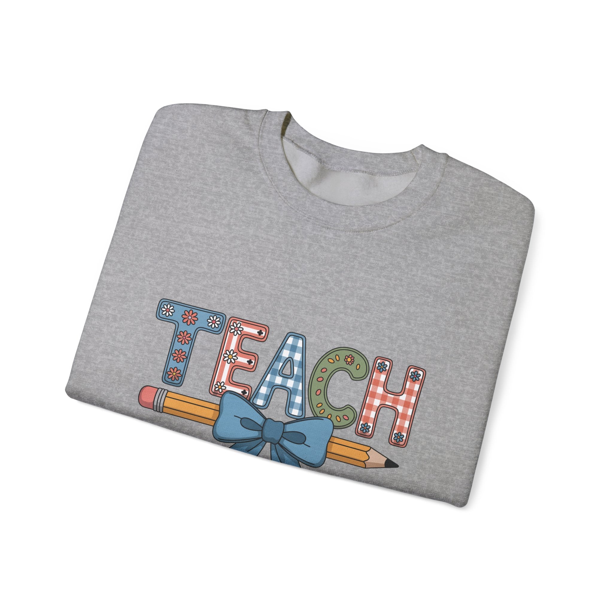 Teacher Crewneck Sweatshirt – "TEACH" Pencil & Bow Design