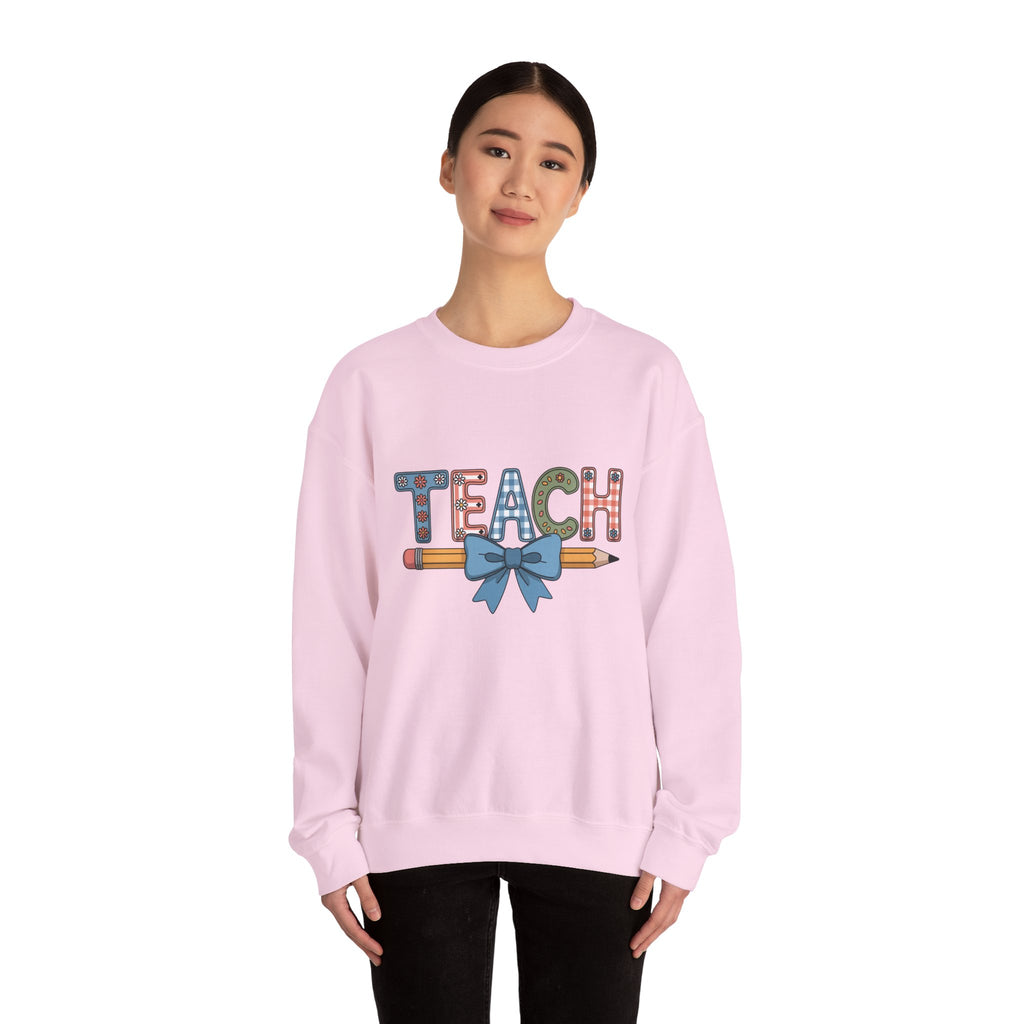 Teacher Crewneck Sweatshirt – "TEACH" Pencil & Bow Design