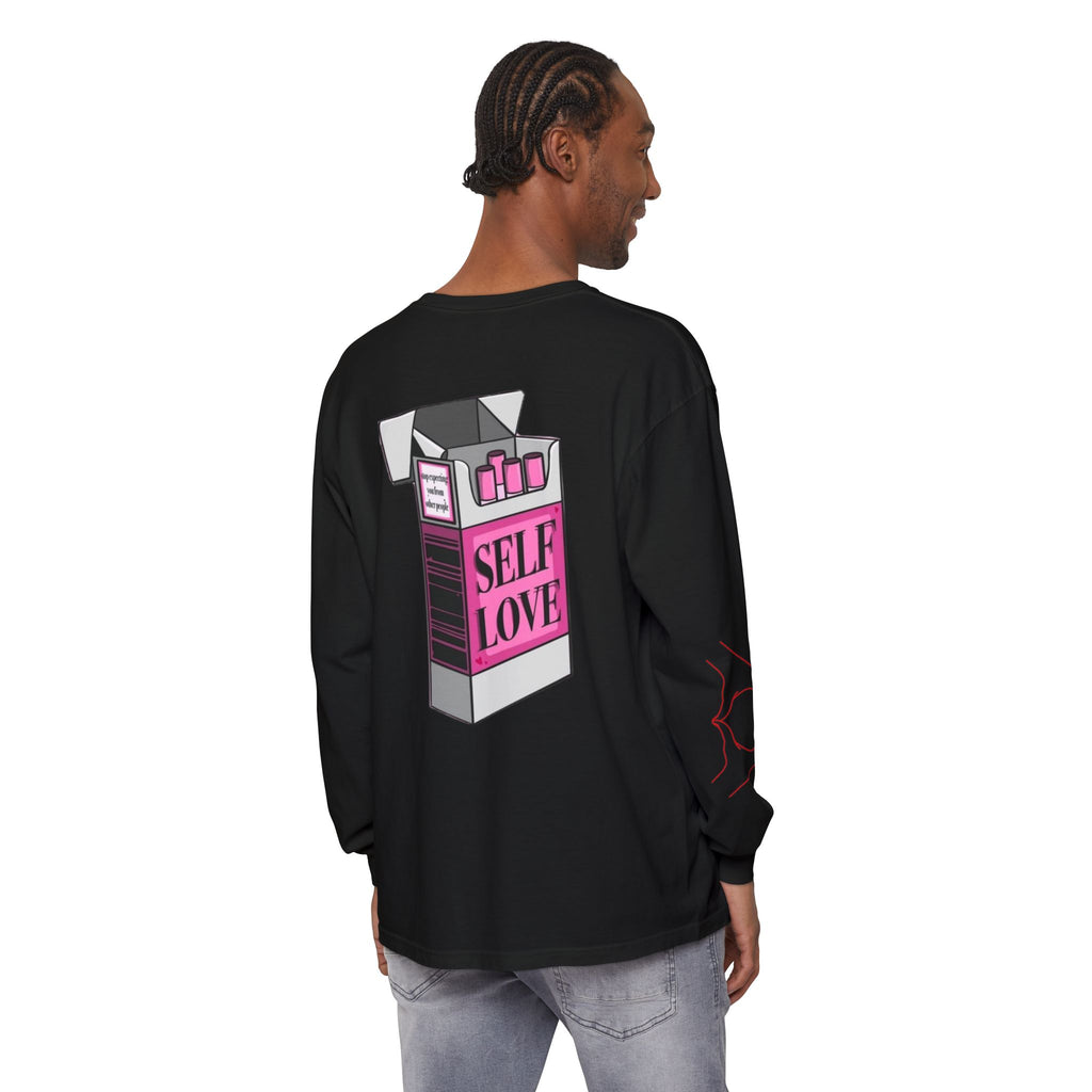 Self Love Flame Long Sleeve Tee — Graphic Self-Care Chest & Back Design