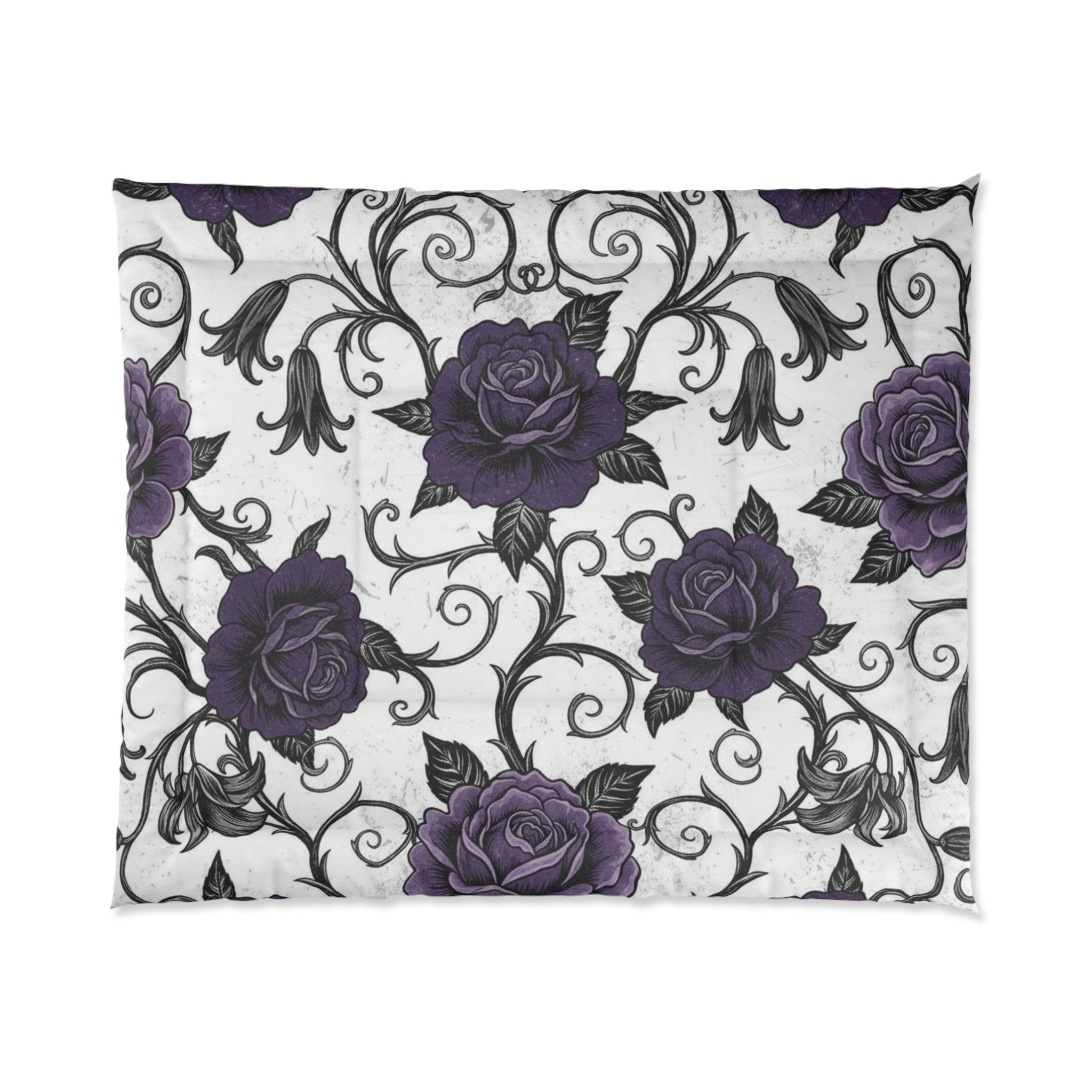 Purple Rose Gothic Comforter - Floral Scroll Bedroom Duvet Cover