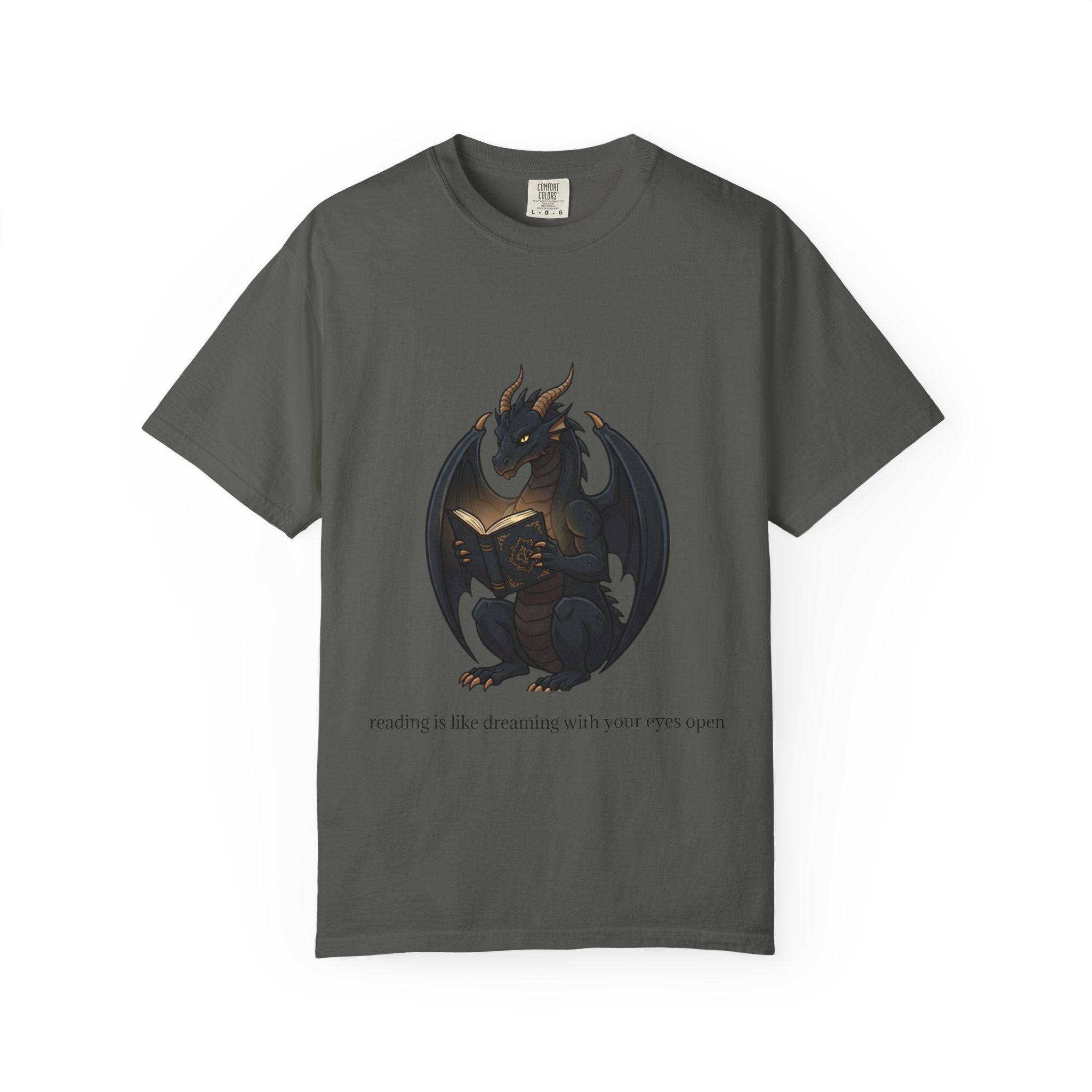Dragon Reading T-Shirt — 'reading is like dreaming with your eyes open' Graphic Tee