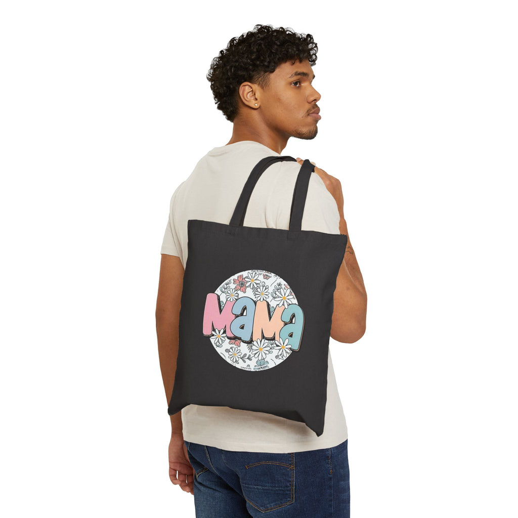 Mama Floral Tote Bag — Retro Daisy Cotton Canvas Market Tote