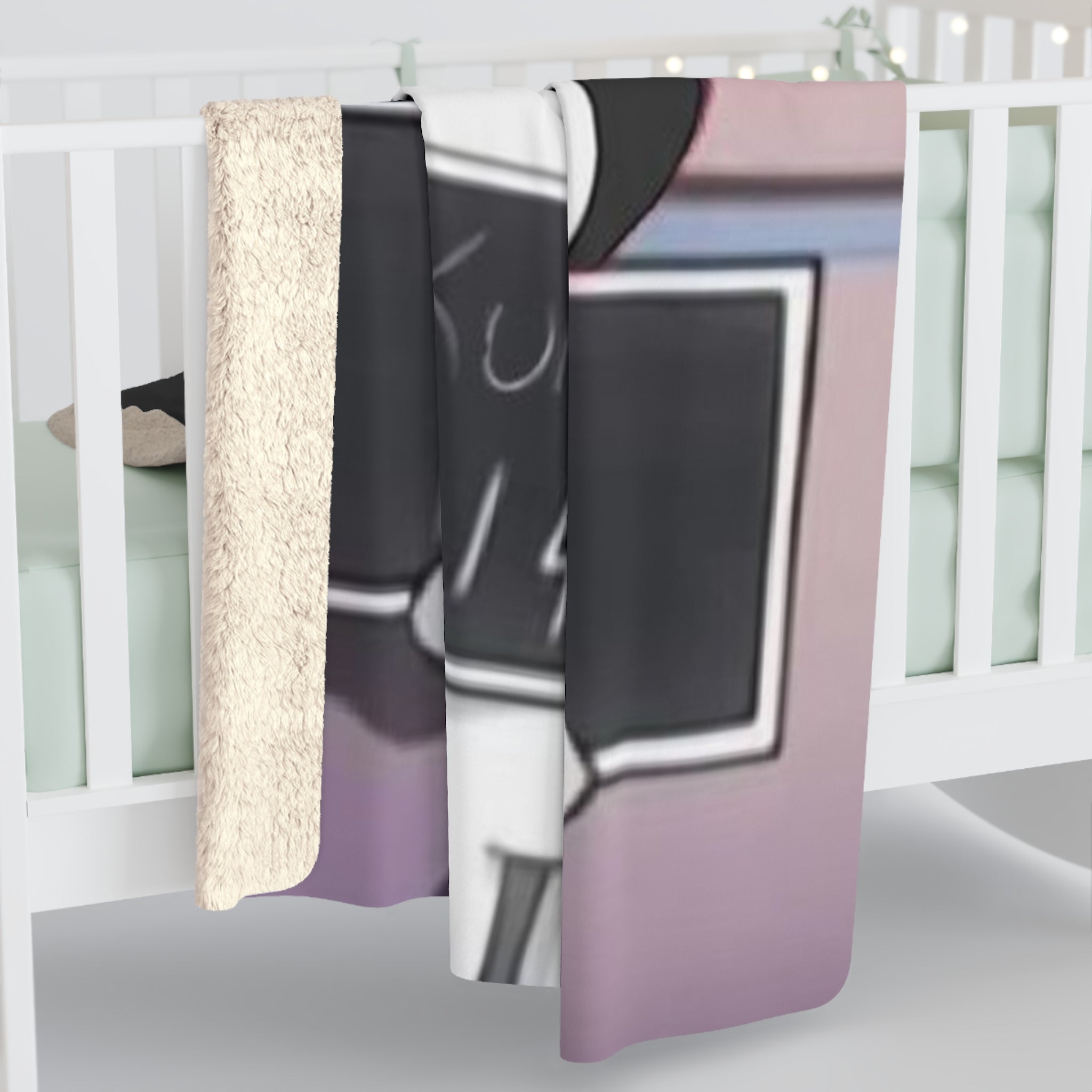 Kuromi Mugshot Sherpa Fleece Blanket — Cute Sanrio Character Cozy Throw