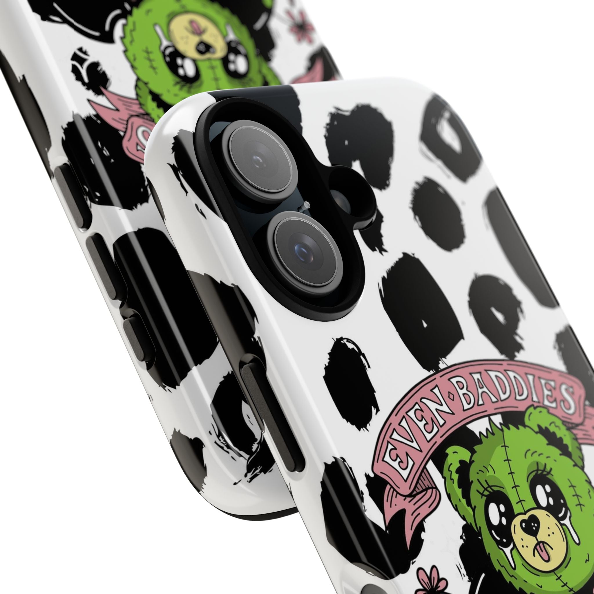 Cute Green Teddy Phone Case — "Even Baddies Get Saddles" Cow Print Protective Case