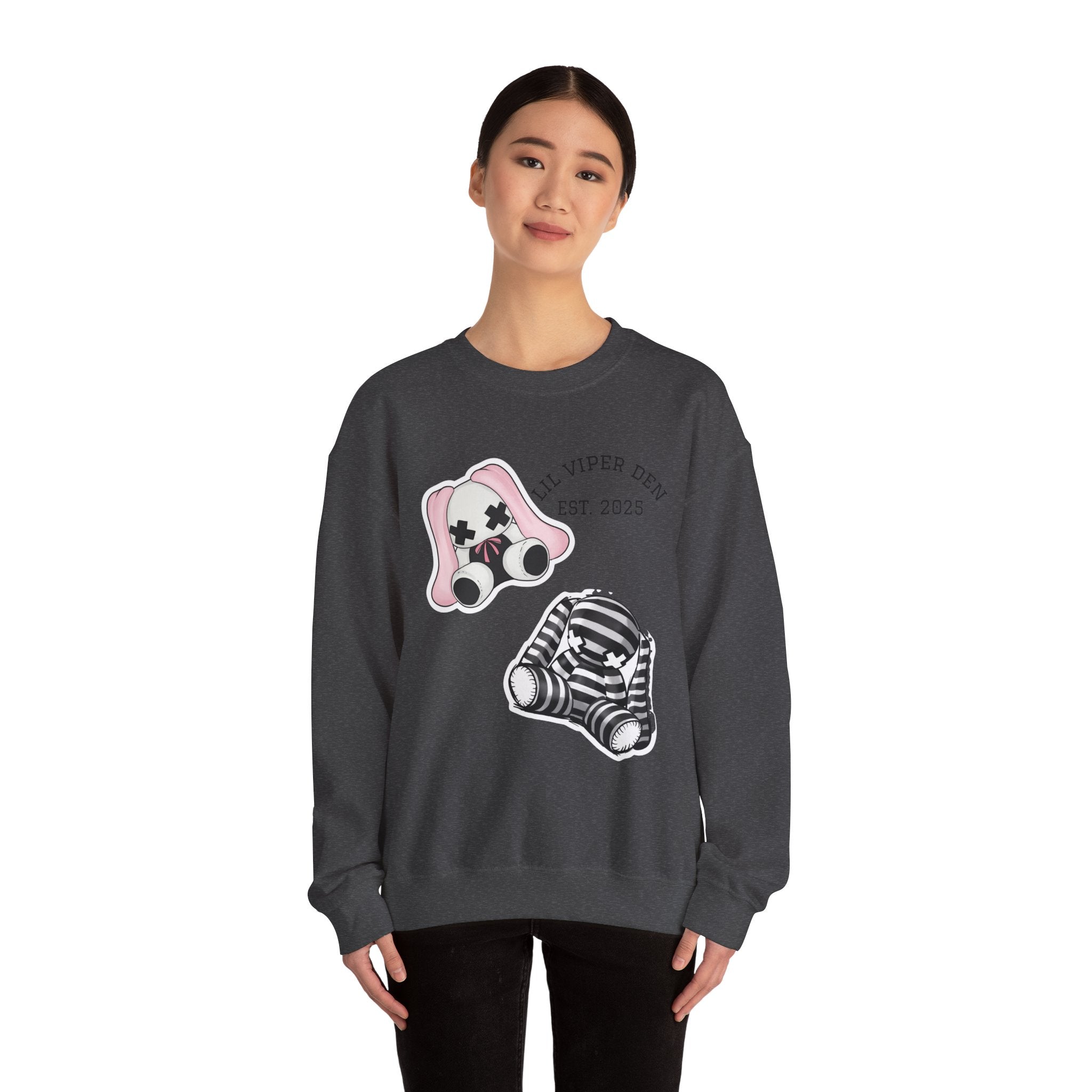 Lil Viper Den bunny Crewneck Sweatshirt — Cute Plush Mask Graphic, Est. 2025