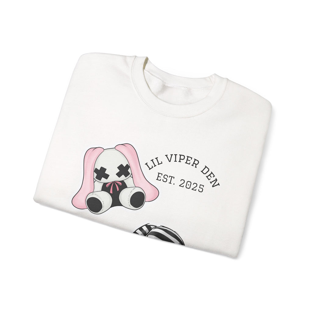 Lil Viper Den bunny Crewneck Sweatshirt — Cute Plush Mask Graphic, Est. 2025