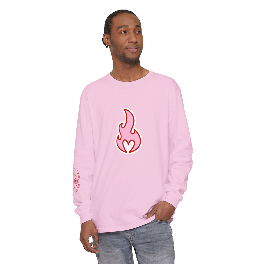 Self Love Flame Long Sleeve Tee — Graphic Self-Care Chest & Back Design