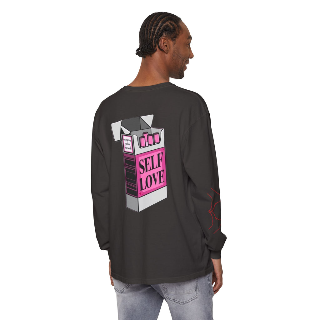 Self Love Flame Long Sleeve Tee — Graphic Self-Care Chest & Back Design