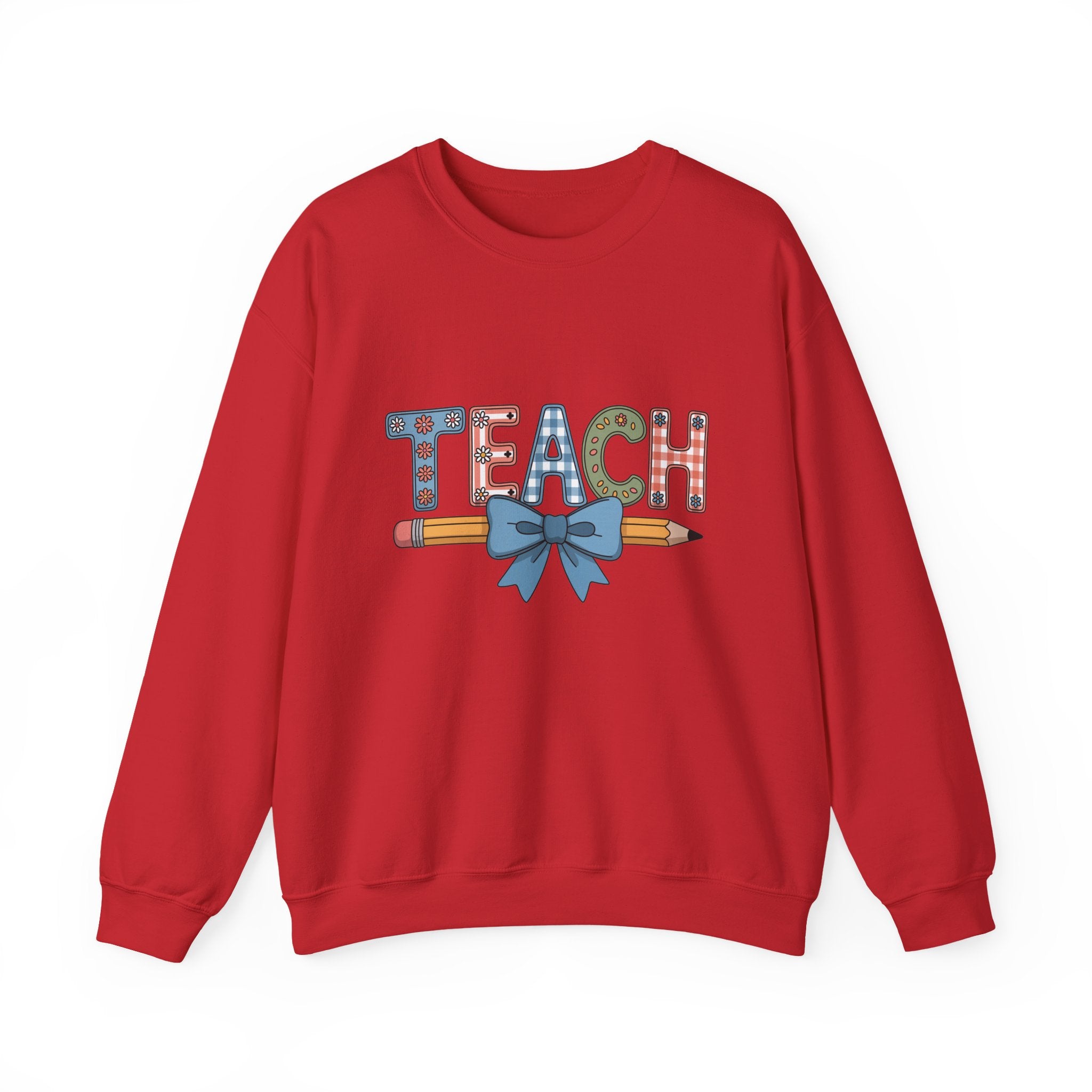 Teacher Crewneck Sweatshirt – "TEACH" Pencil & Bow Design