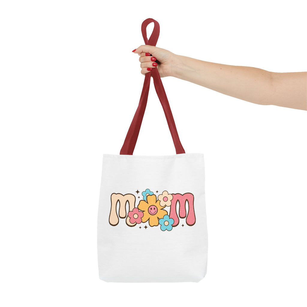 Mom Floral Smile Tote Bag – Retro Smiley Flower All-Over Print Tote