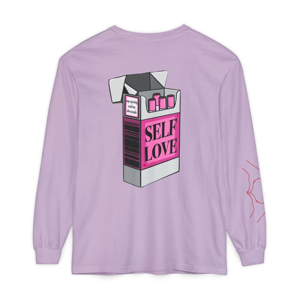 Self Love Flame Long Sleeve Tee — Graphic Self-Care Chest & Back Design