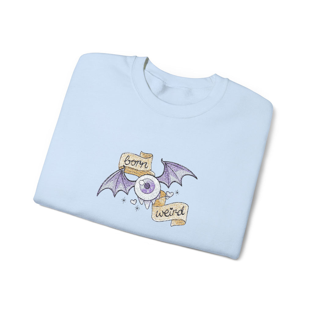 Crewneck Sweatshirt — Purple Bat & Moon Floral Graphic (Halloween Cozy)