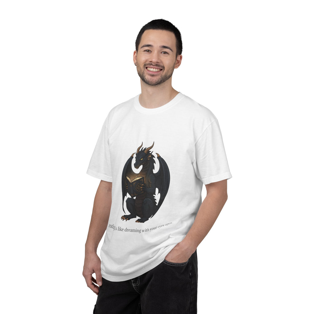 Dragon Reading T-Shirt — 'reading is like dreaming with your eyes open' Graphic Tee
