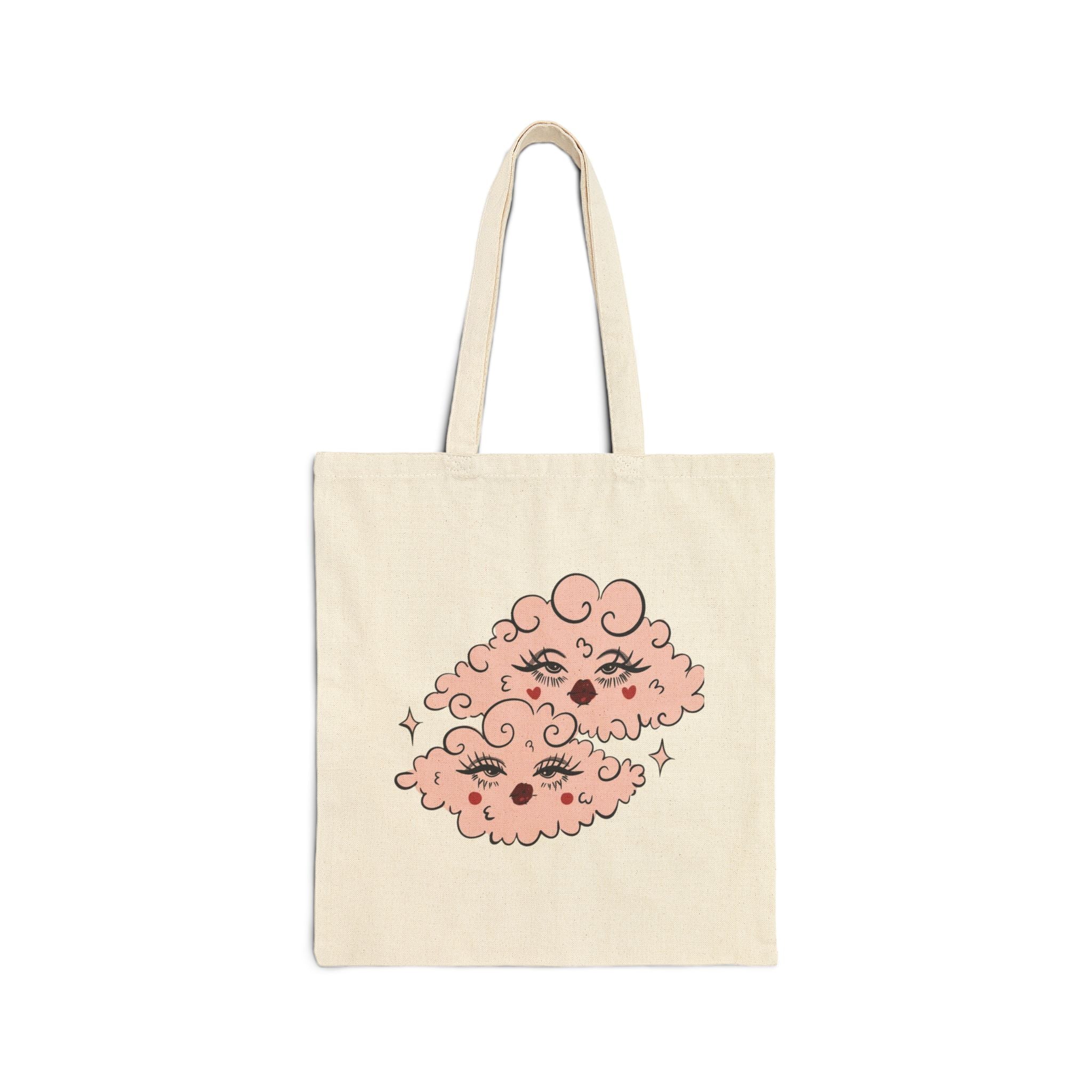 valentines Canvas Tote Bag — Vintage Angel & Heart Illustration | Cute Cloud Eyes Eco Shopper