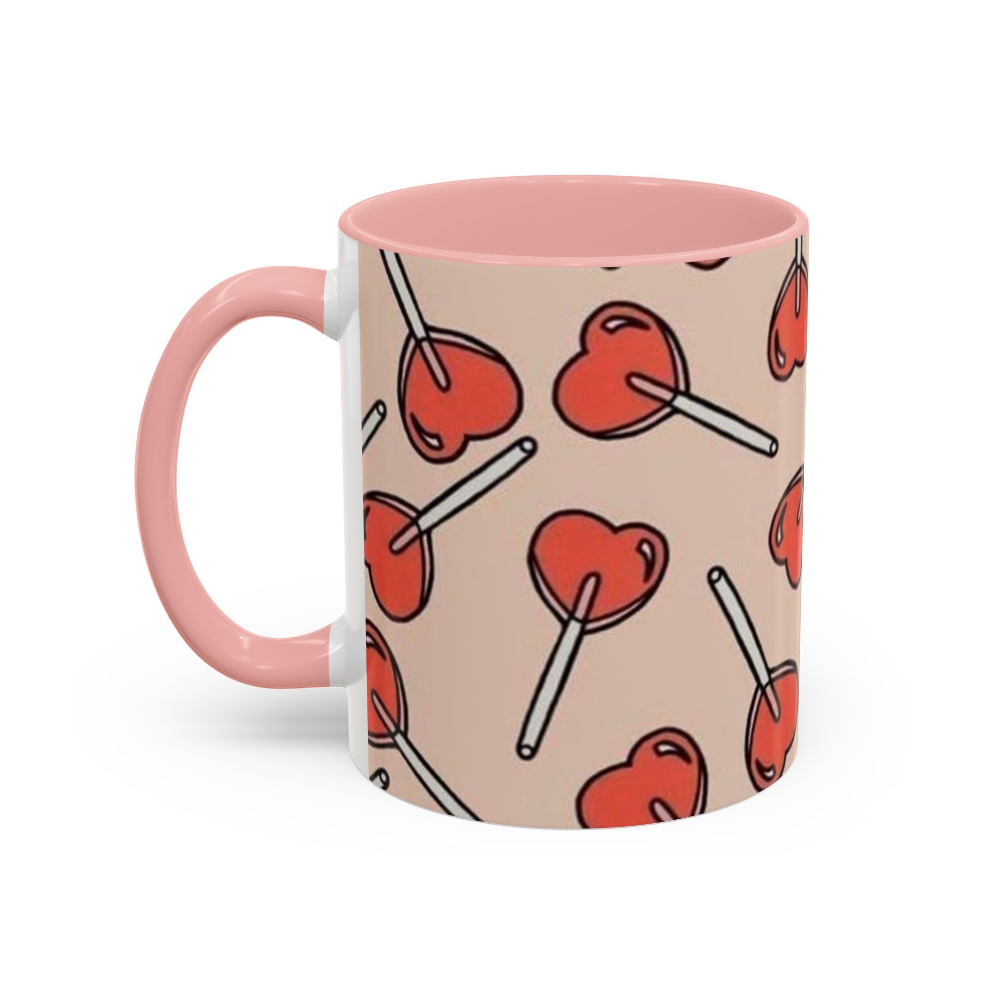 Valentines Heart Lollipop Accent Coffee Mug — Cute Valentine Candy Pattern (11/15oz)