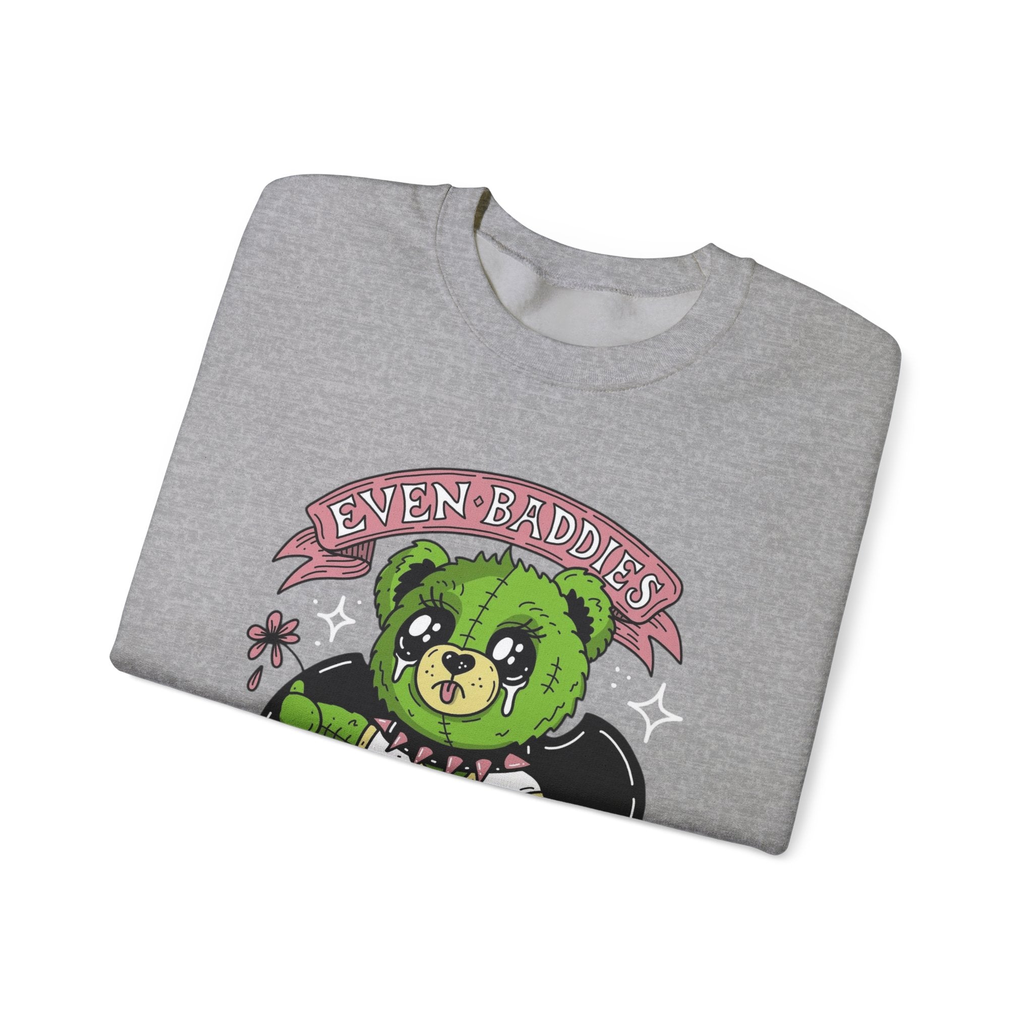 Get Saddest Green Bear Crewneck Sweatshirt — Cute Gothic Teddy Graphic