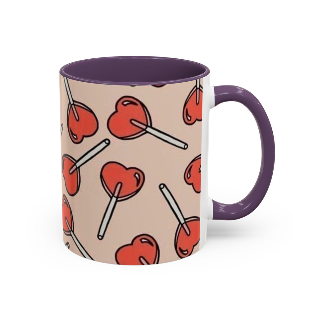 Valentines Heart Lollipop Accent Coffee Mug — Cute Valentine Candy Pattern (11/15oz)