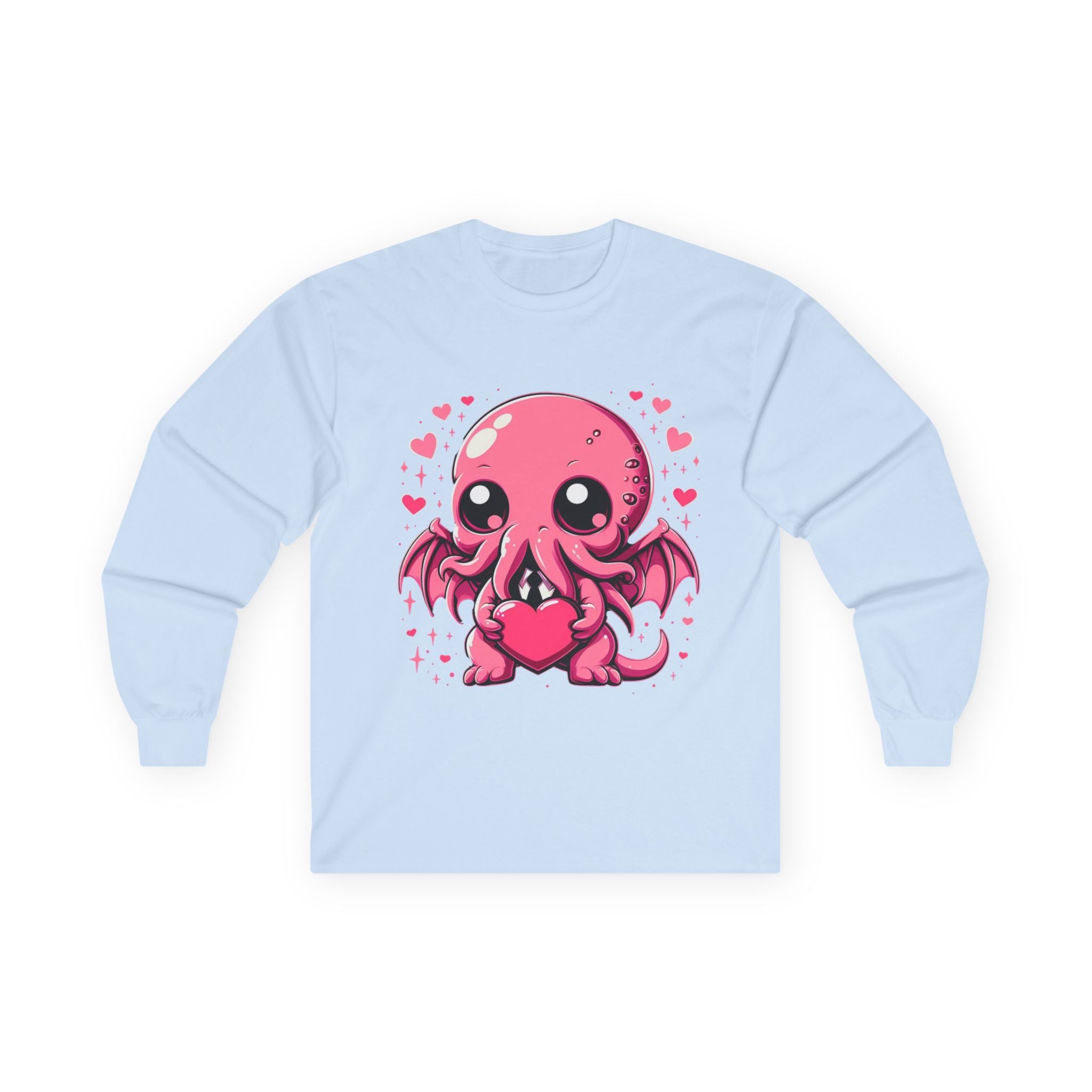 Cute Pink Cthulhu Heart Long Sleeve Tee — Valentine’s Day Kawaii Octopus Shirt