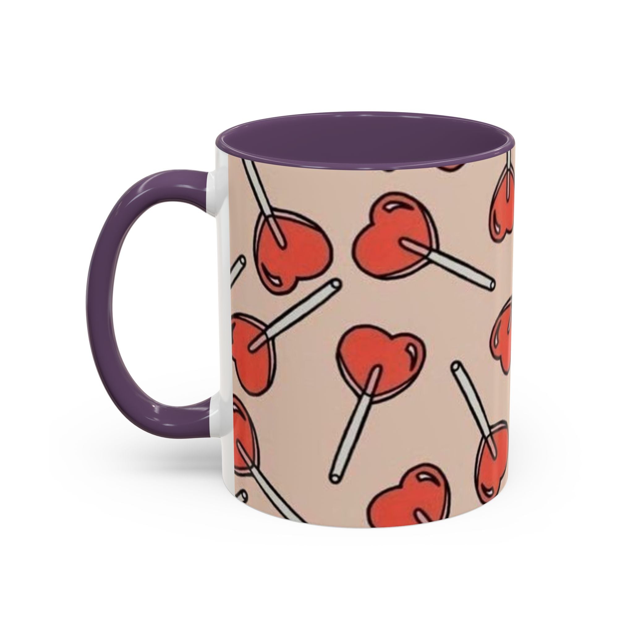Valentines Heart Lollipop Accent Coffee Mug — Cute Valentine Candy Pattern (11/15oz)