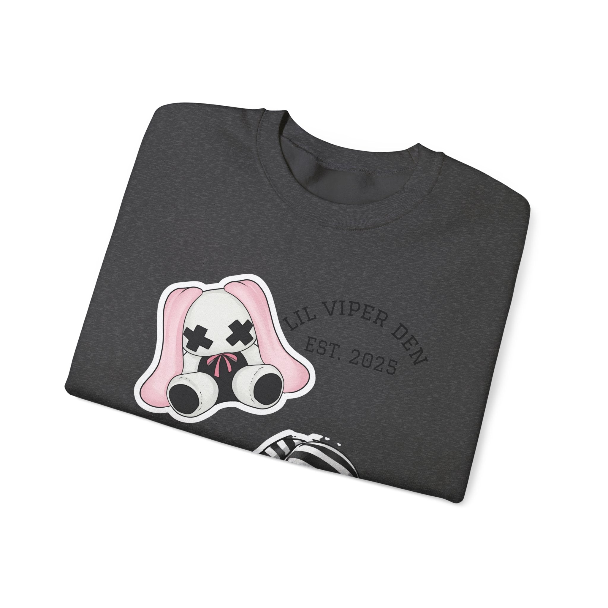 Lil Viper Den bunny Crewneck Sweatshirt — Cute Plush Mask Graphic, Est. 2025