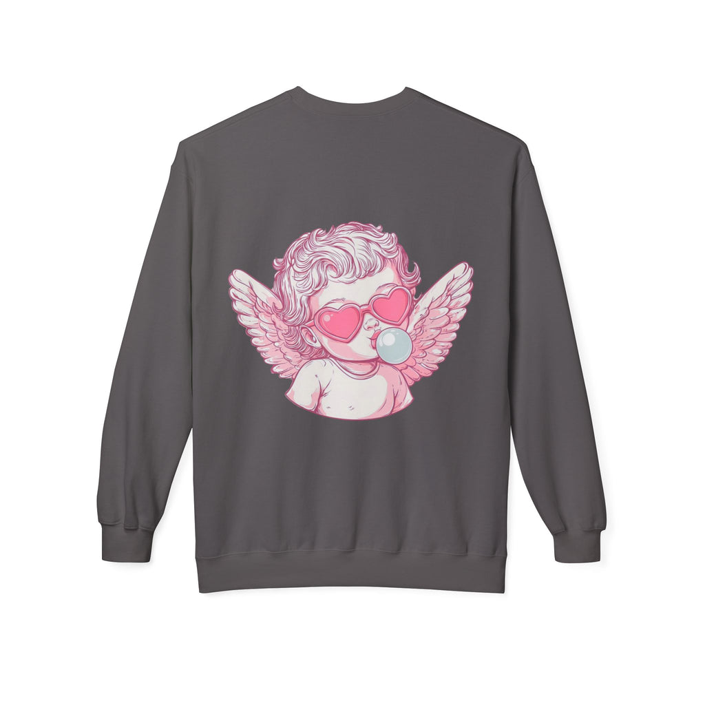 Cupid Valentine's Sweatshirt — Retro Pink Cherub with Heart Sunglasses Crewneck
