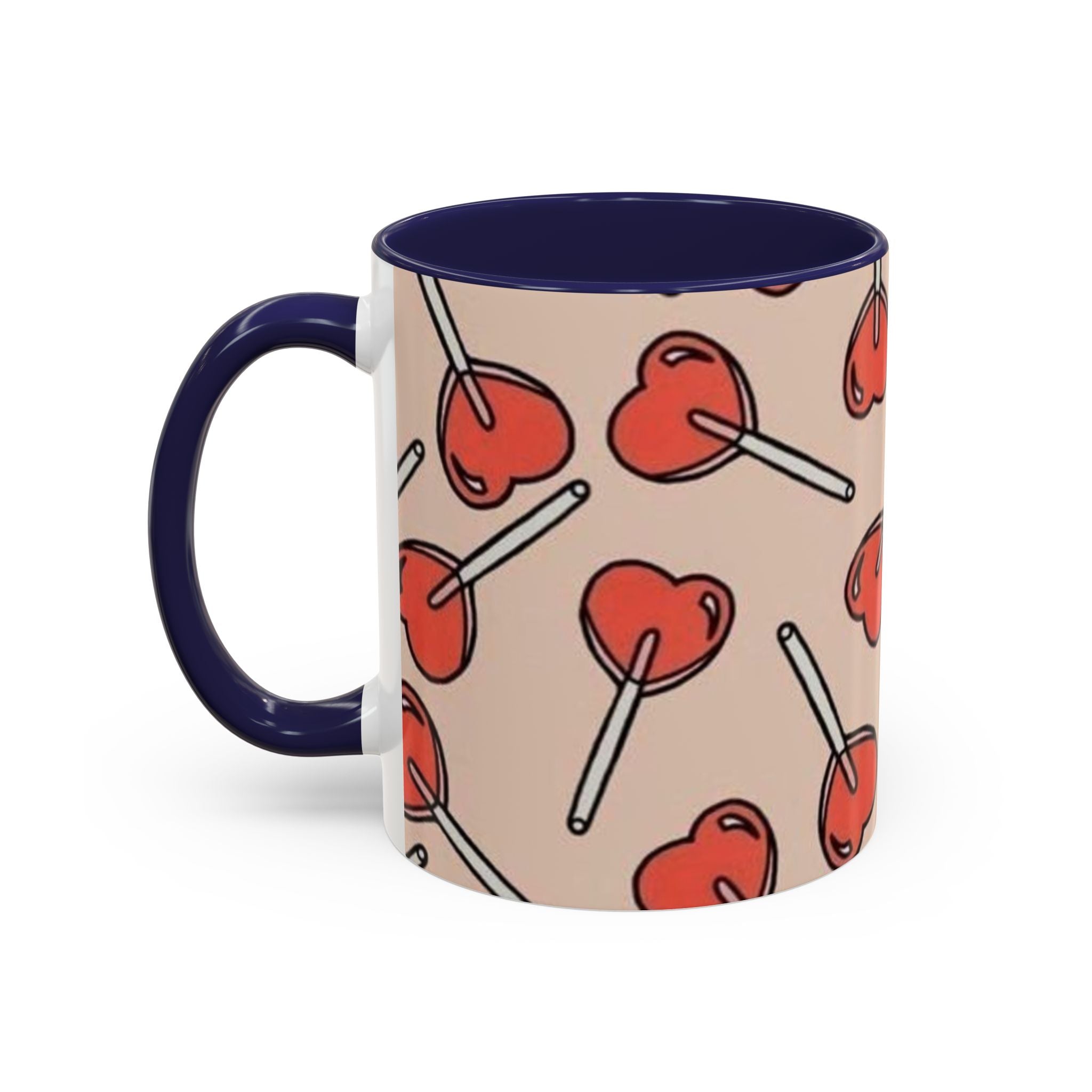 Valentines Heart Lollipop Accent Coffee Mug — Cute Valentine Candy Pattern (11/15oz)