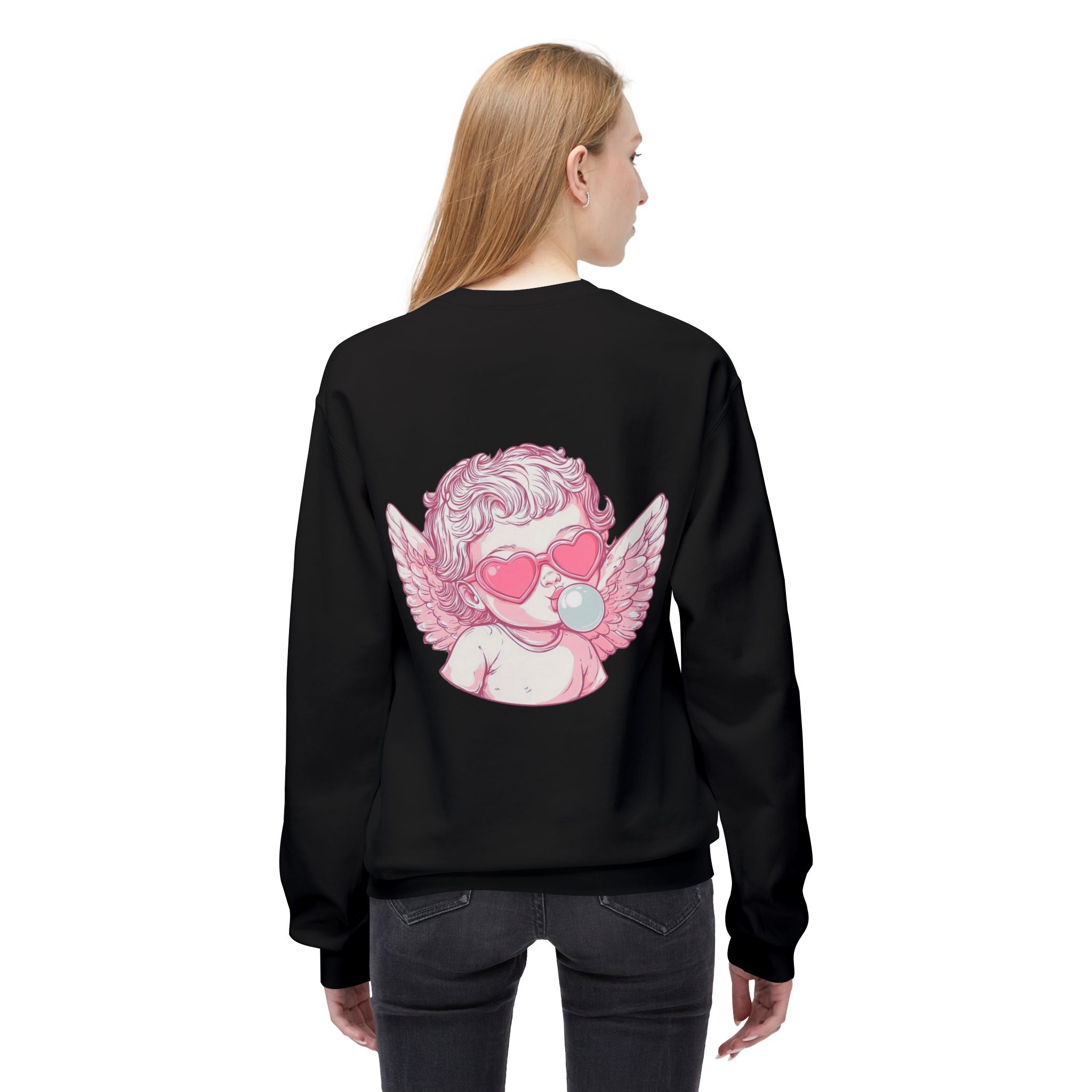 Cupid Valentine's Sweatshirt — Retro Pink Cherub with Heart Sunglasses Crewneck