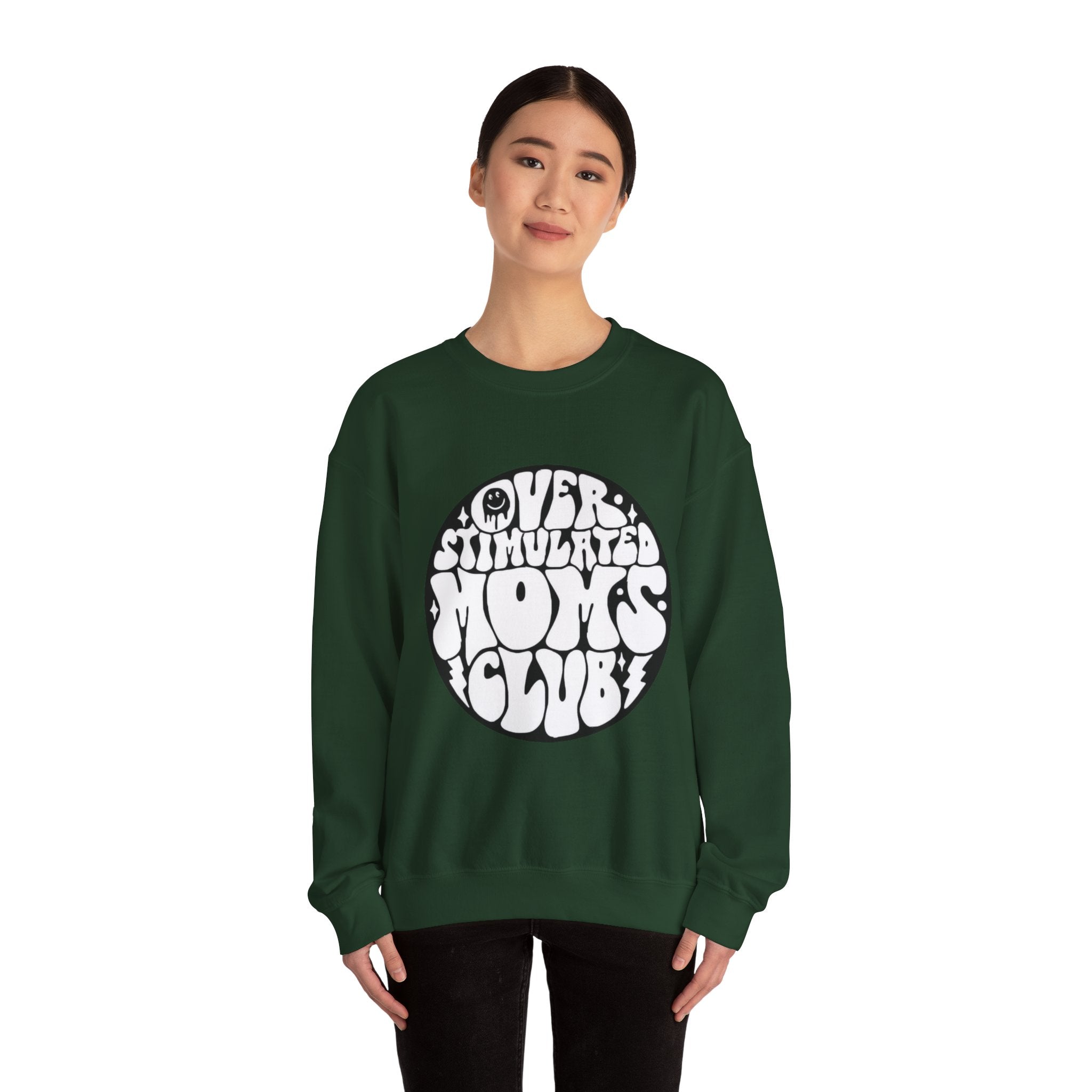 Retro 'Overstimulated Moms Club' Sweatshirt – Vintage Psychedelic Graphic Crewneck