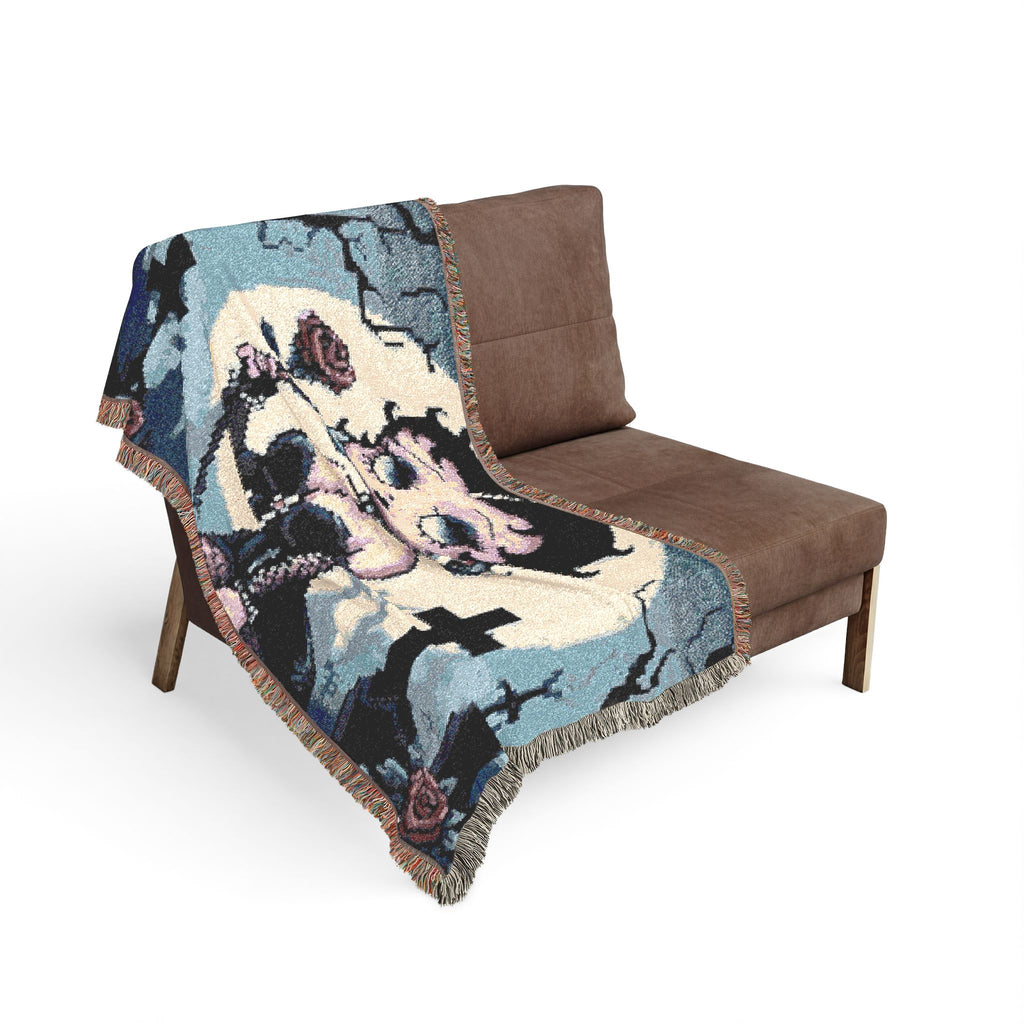 Betty Boop Gothic Cemetery Woven Blanket — Retro Pinup Moonlight Throw