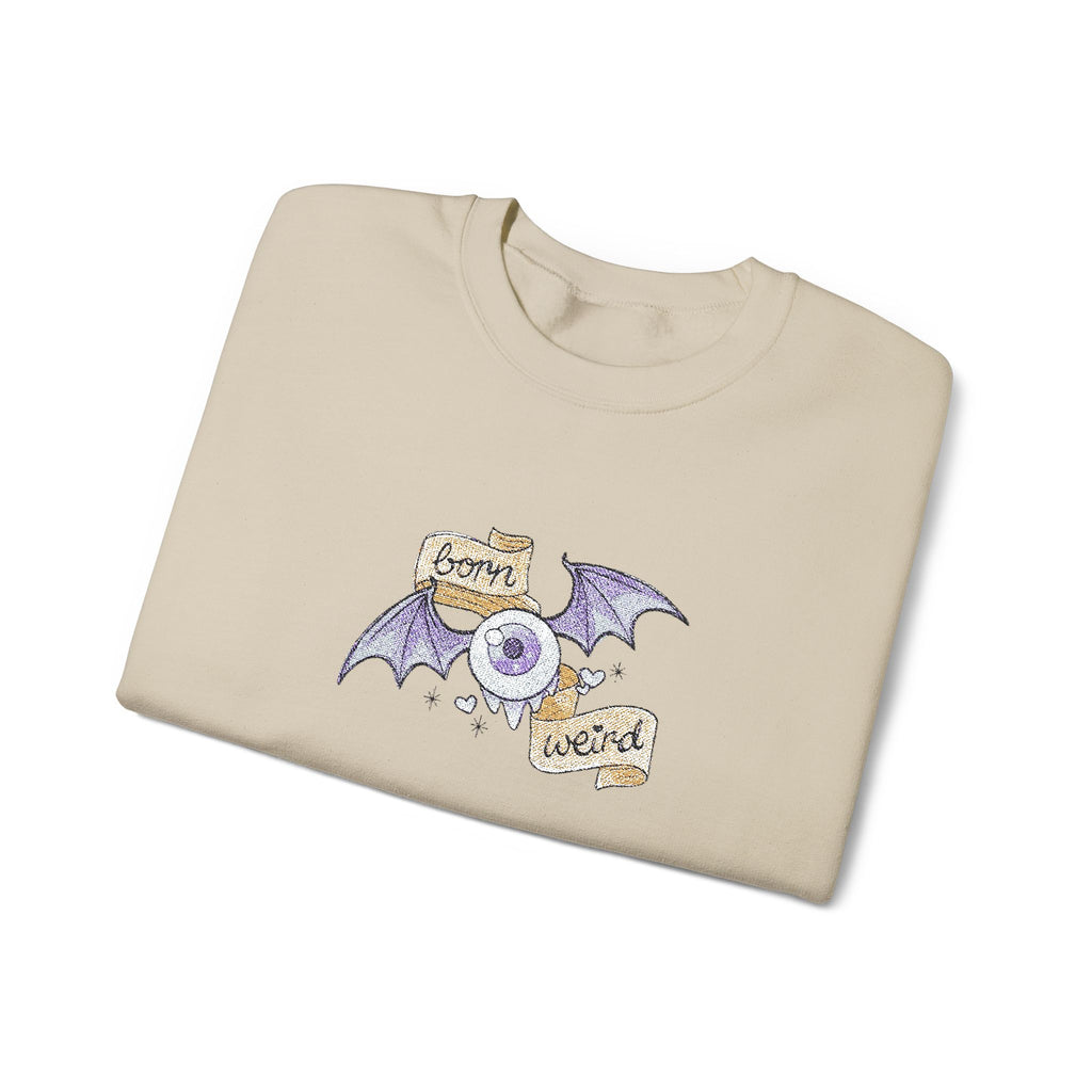 Crewneck Sweatshirt — Purple Bat & Moon Floral Graphic (Halloween Cozy)