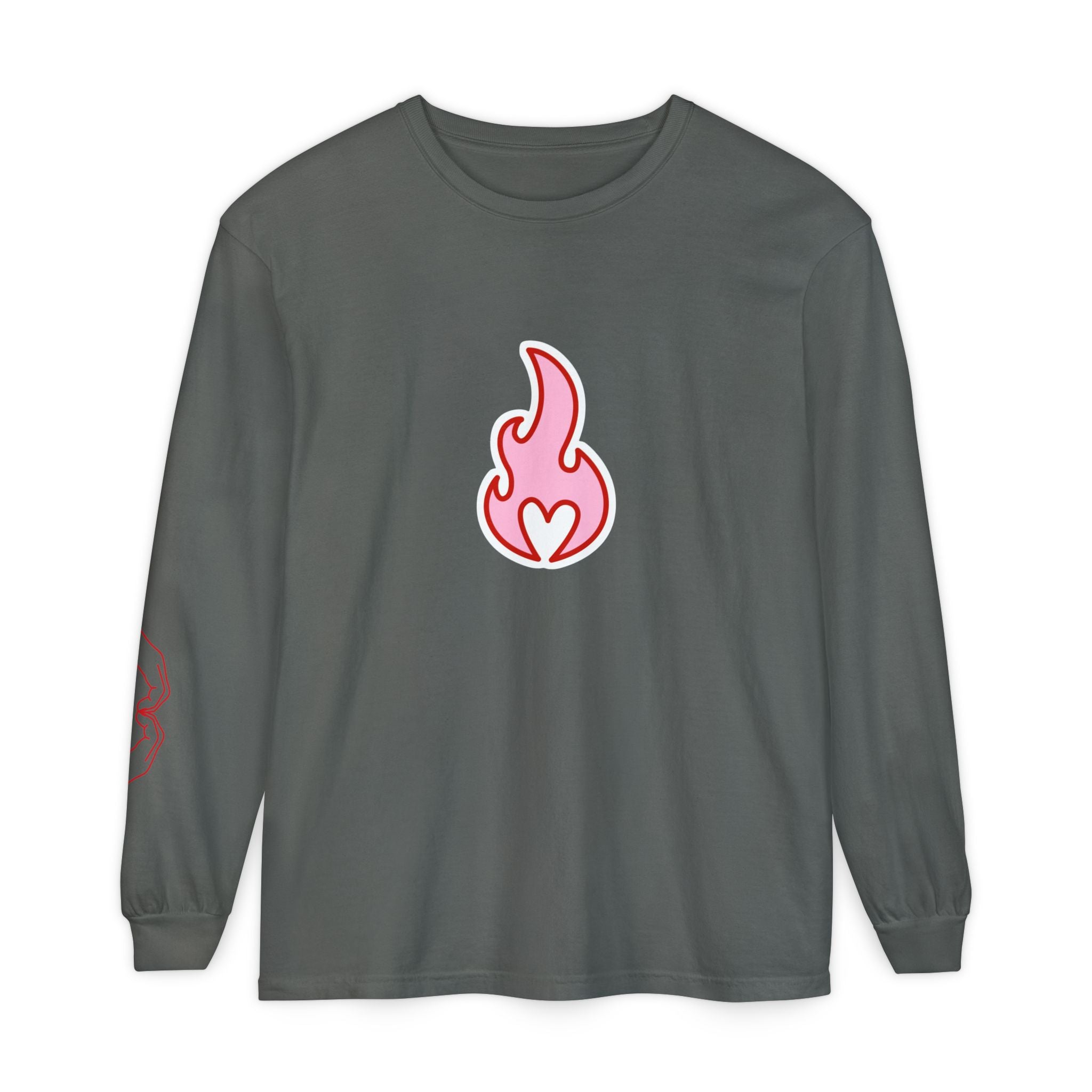 Self Love Flame Long Sleeve Tee — Graphic Self-Care Chest & Back Design