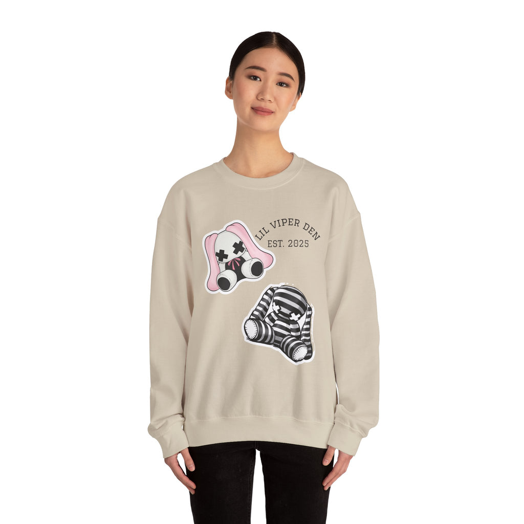 Lil Viper Den bunny Crewneck Sweatshirt — Cute Plush Mask Graphic, Est. 2025