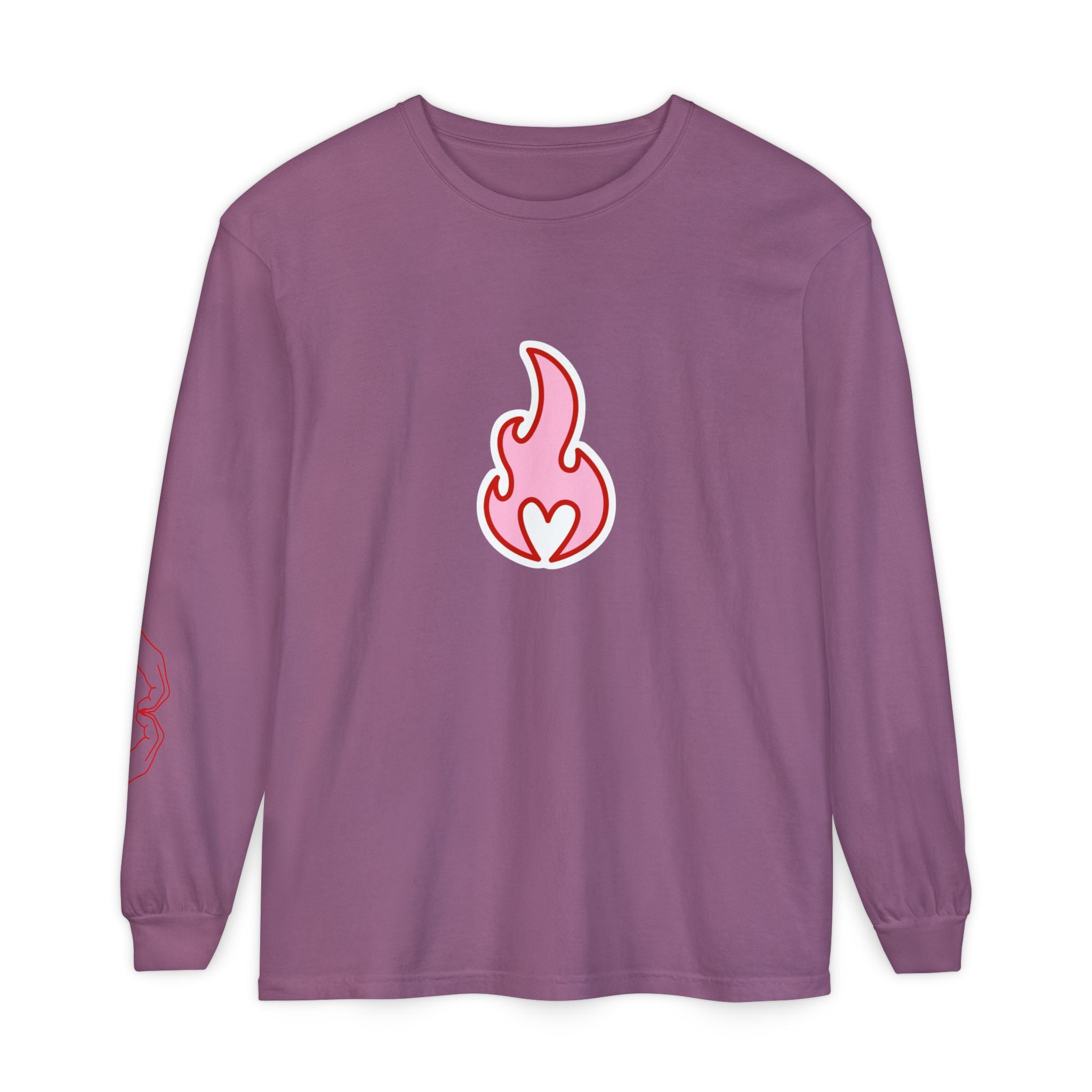 Self Love Flame Long Sleeve Tee — Graphic Self-Care Chest & Back Design