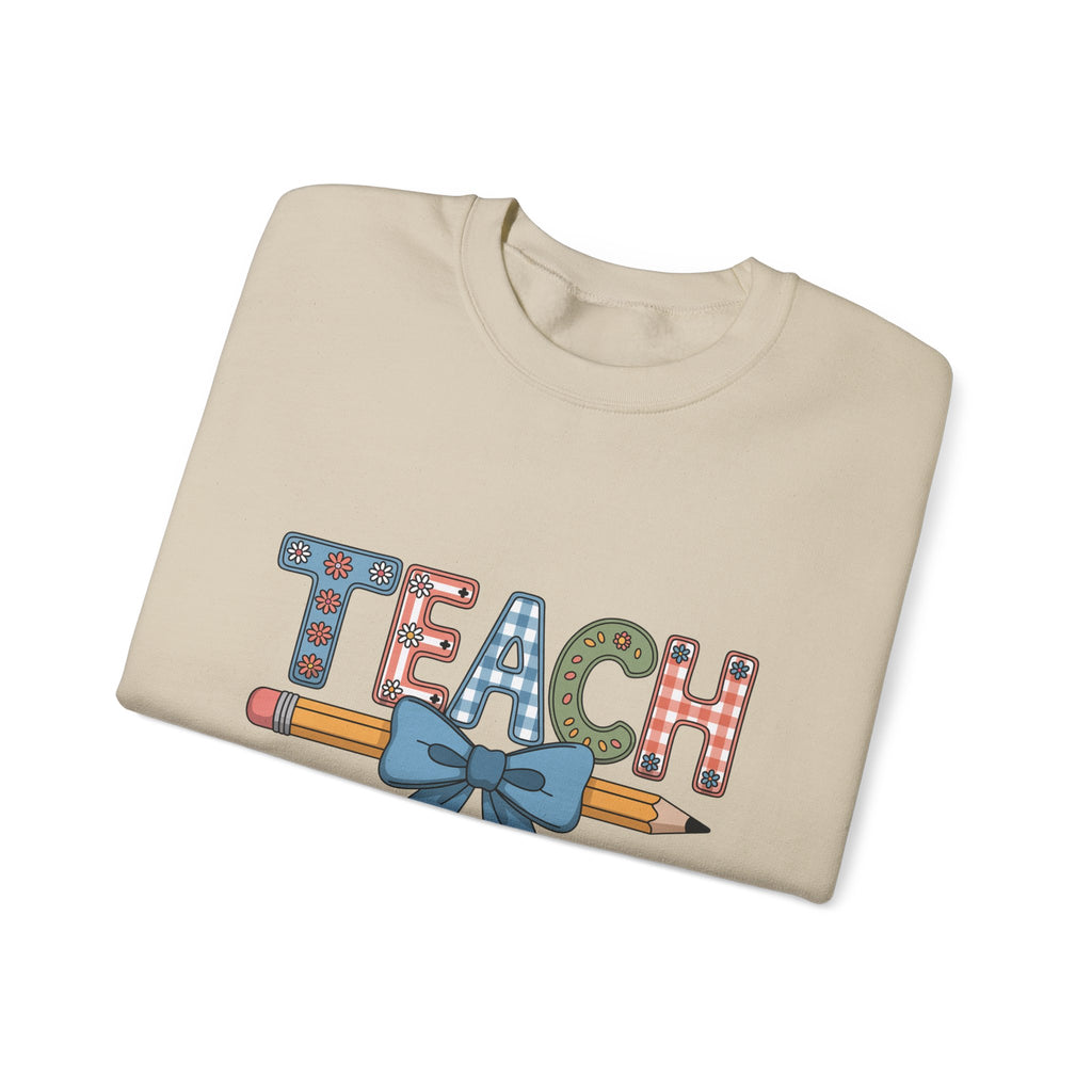 Teacher Crewneck Sweatshirt – "TEACH" Pencil & Bow Design