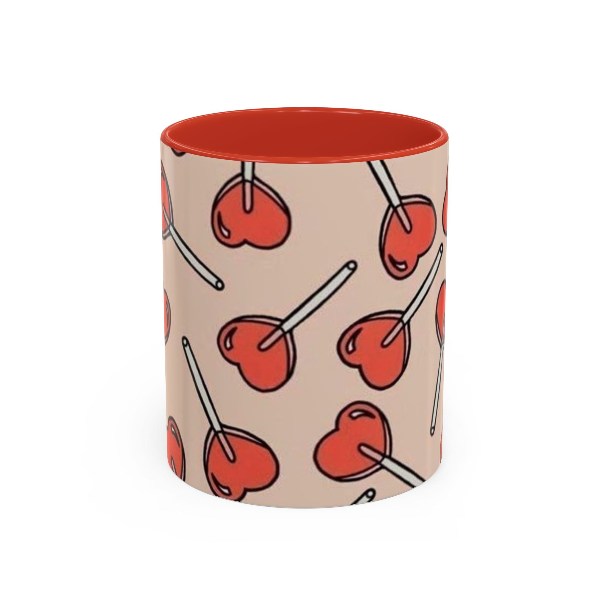Valentines Heart Lollipop Accent Coffee Mug — Cute Valentine Candy Pattern (11/15oz)