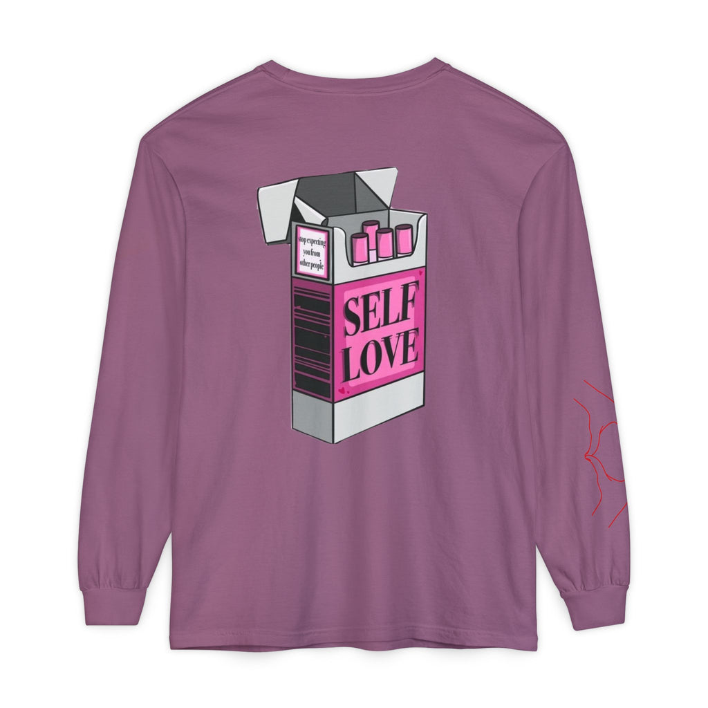 Self Love Flame Long Sleeve Tee — Graphic Self-Care Chest & Back Design