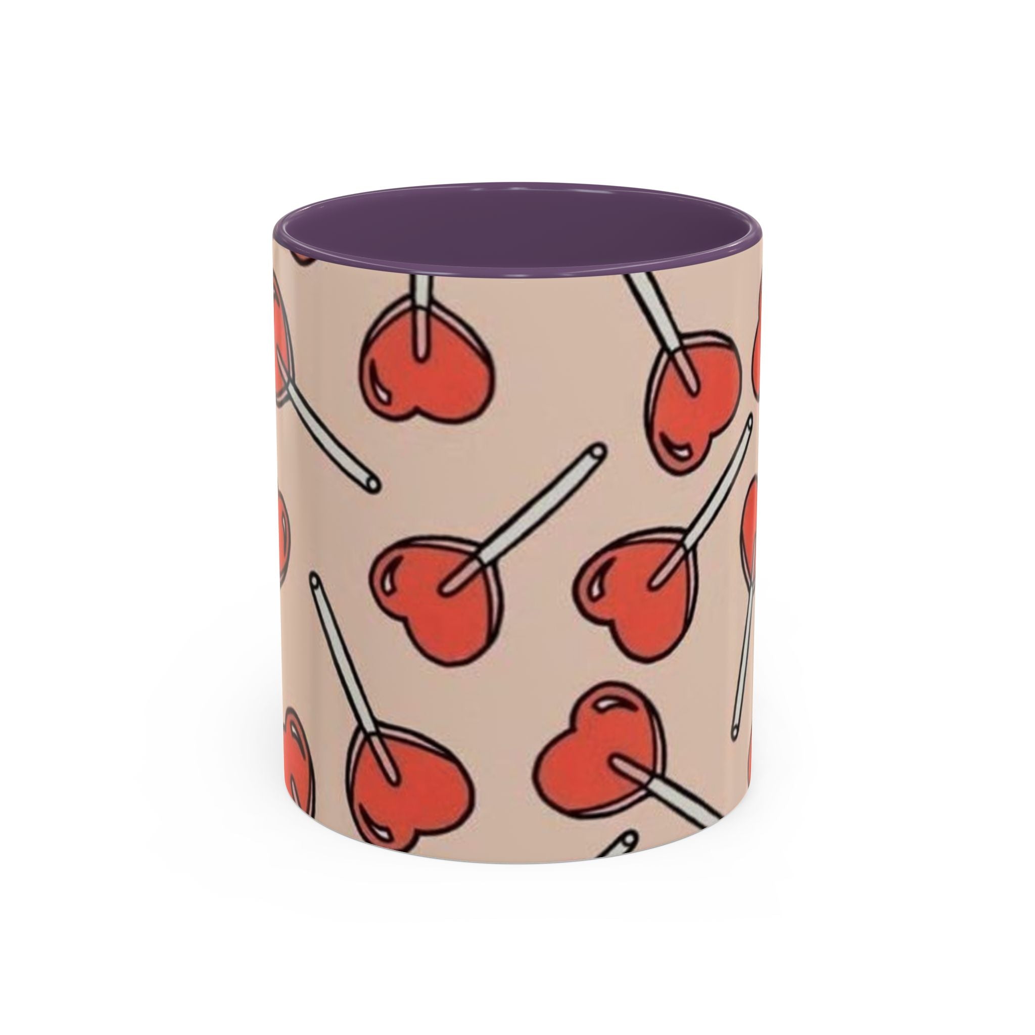 Valentines Heart Lollipop Accent Coffee Mug — Cute Valentine Candy Pattern (11/15oz)