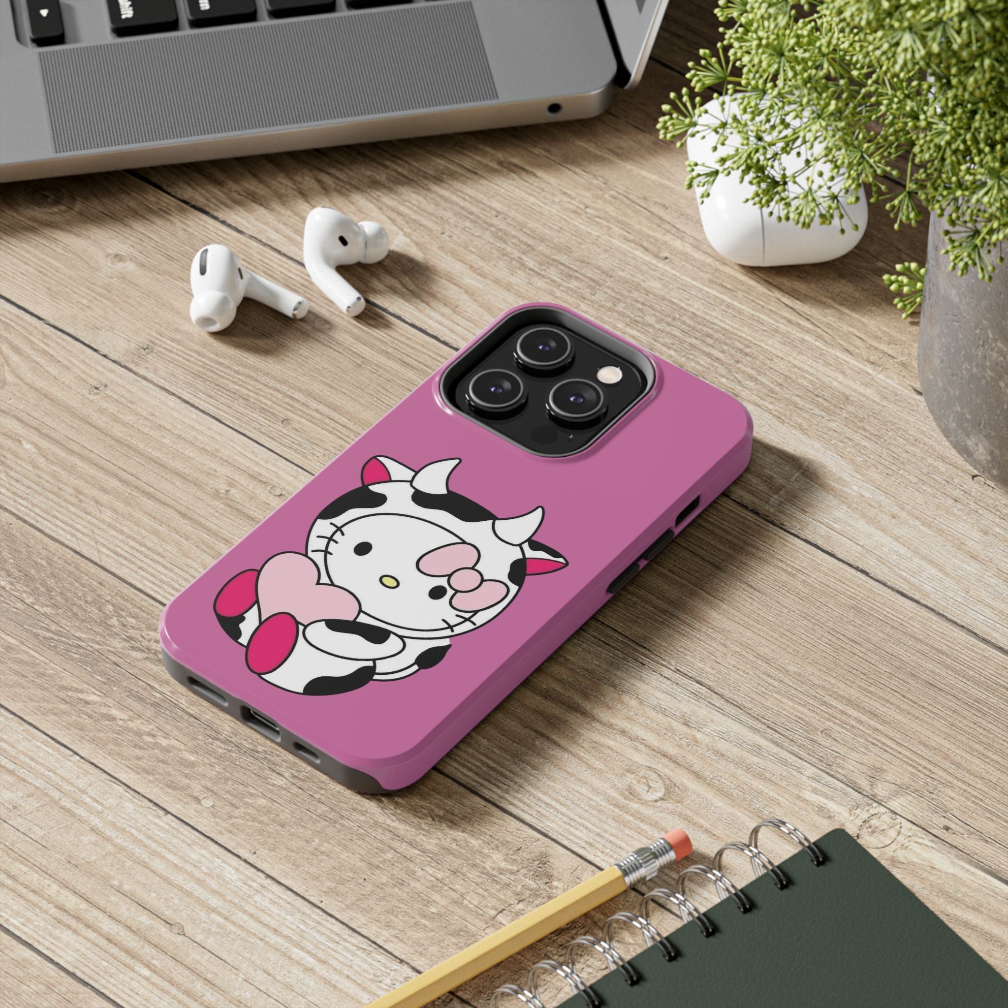 Hello Kitty Cow Cute Tough Phone Case – Pink Heart Protective Cover