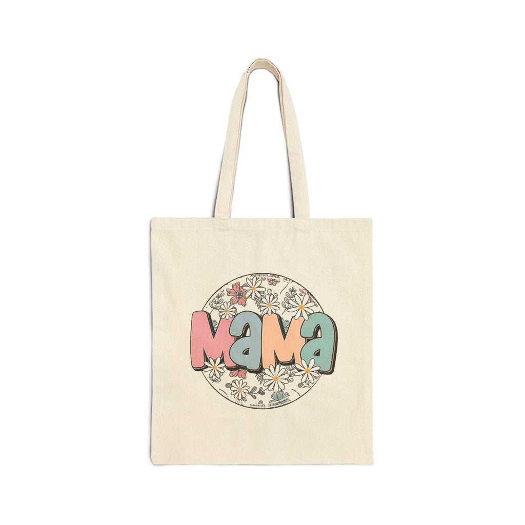 Mama Floral Tote Bag — Retro Daisy Cotton Canvas Market Tote