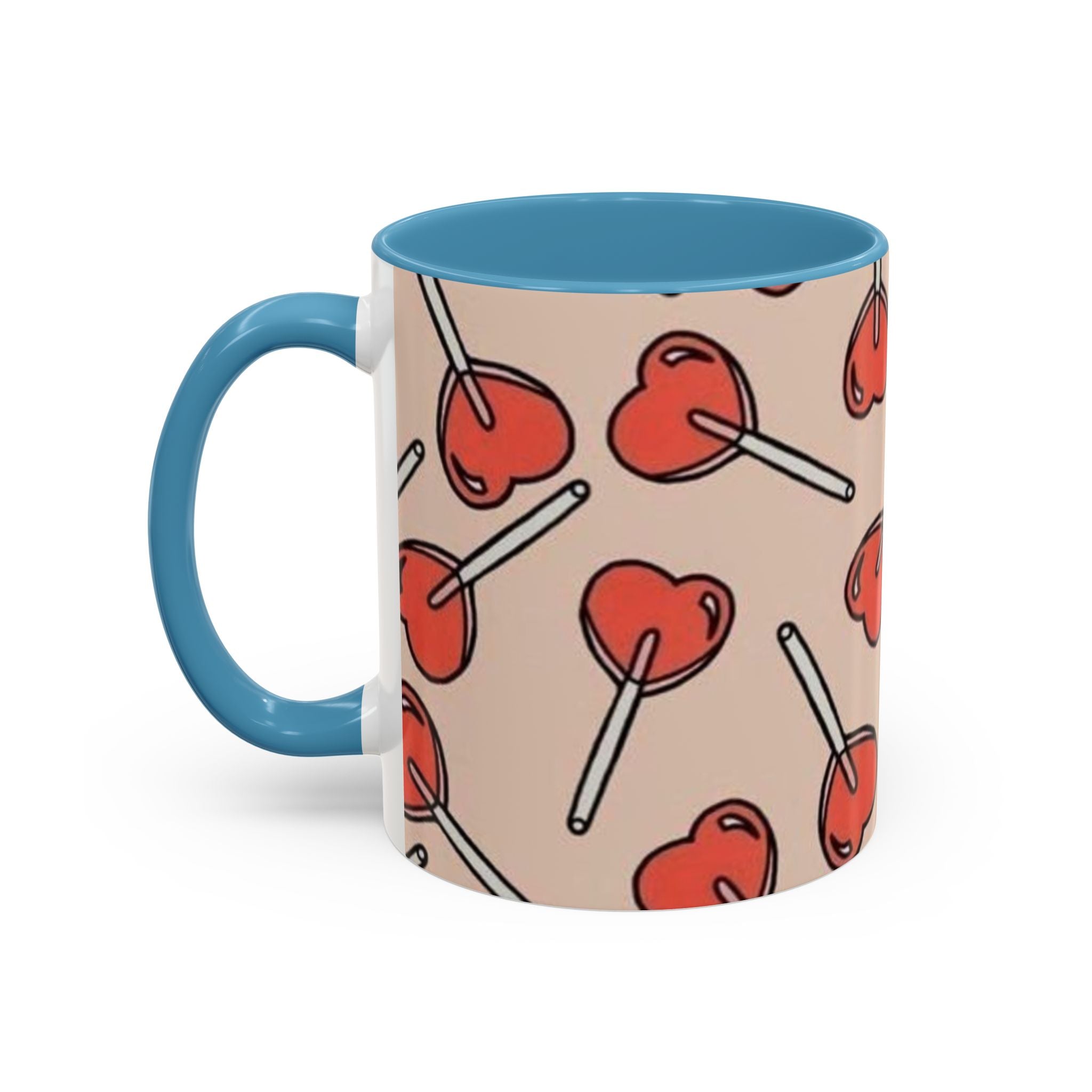 Valentines Heart Lollipop Accent Coffee Mug — Cute Valentine Candy Pattern (11/15oz)