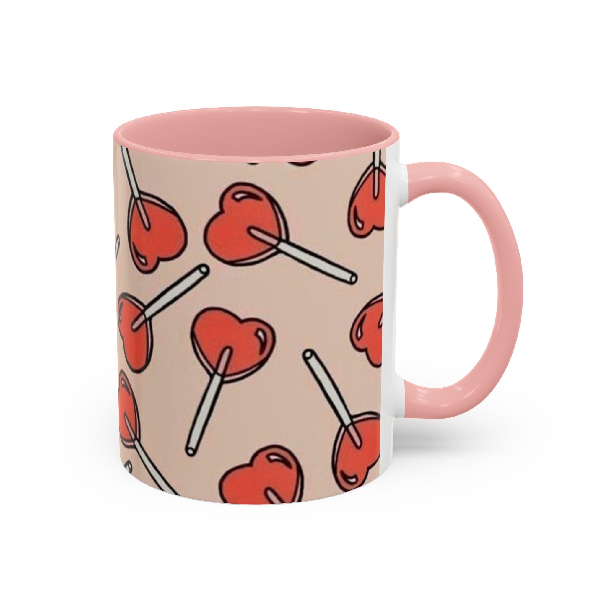 Valentines Heart Lollipop Accent Coffee Mug — Cute Valentine Candy Pattern (11/15oz)