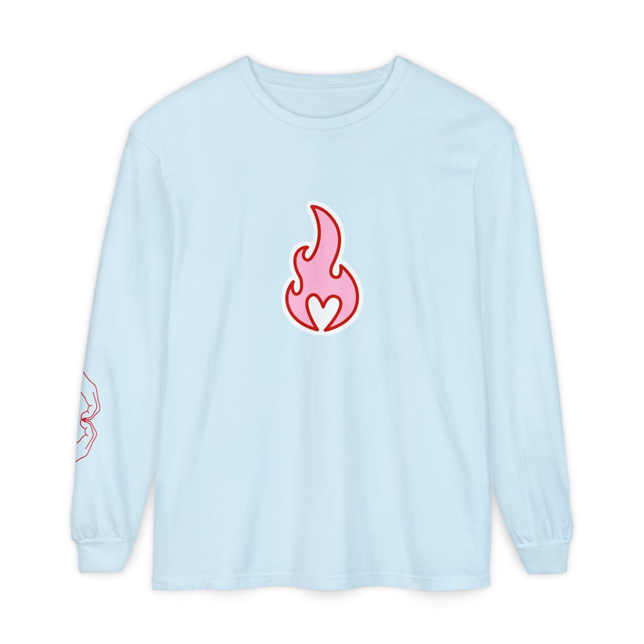 Self Love Flame Long Sleeve Tee — Graphic Self-Care Chest & Back Design