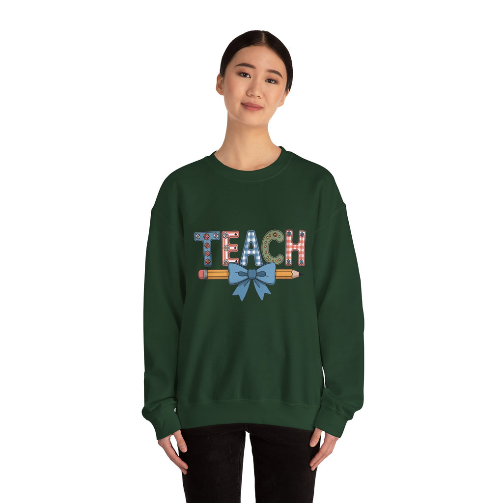 Teacher Crewneck Sweatshirt – "TEACH" Pencil & Bow Design
