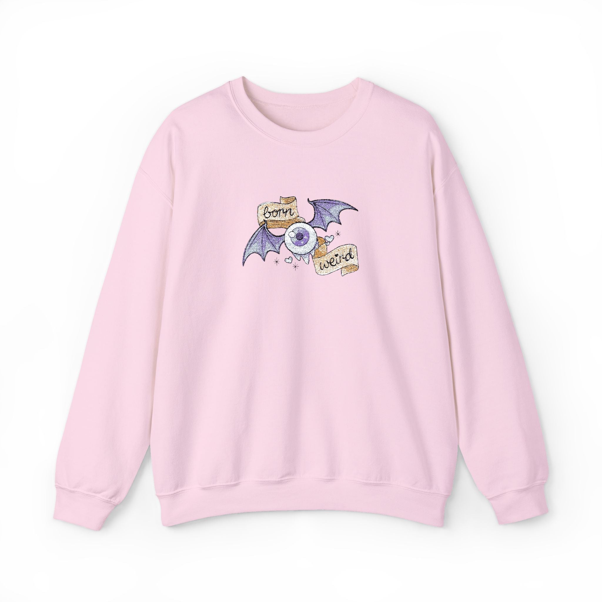 Crewneck Sweatshirt — Purple Bat & Moon Floral Graphic (Halloween Cozy)
