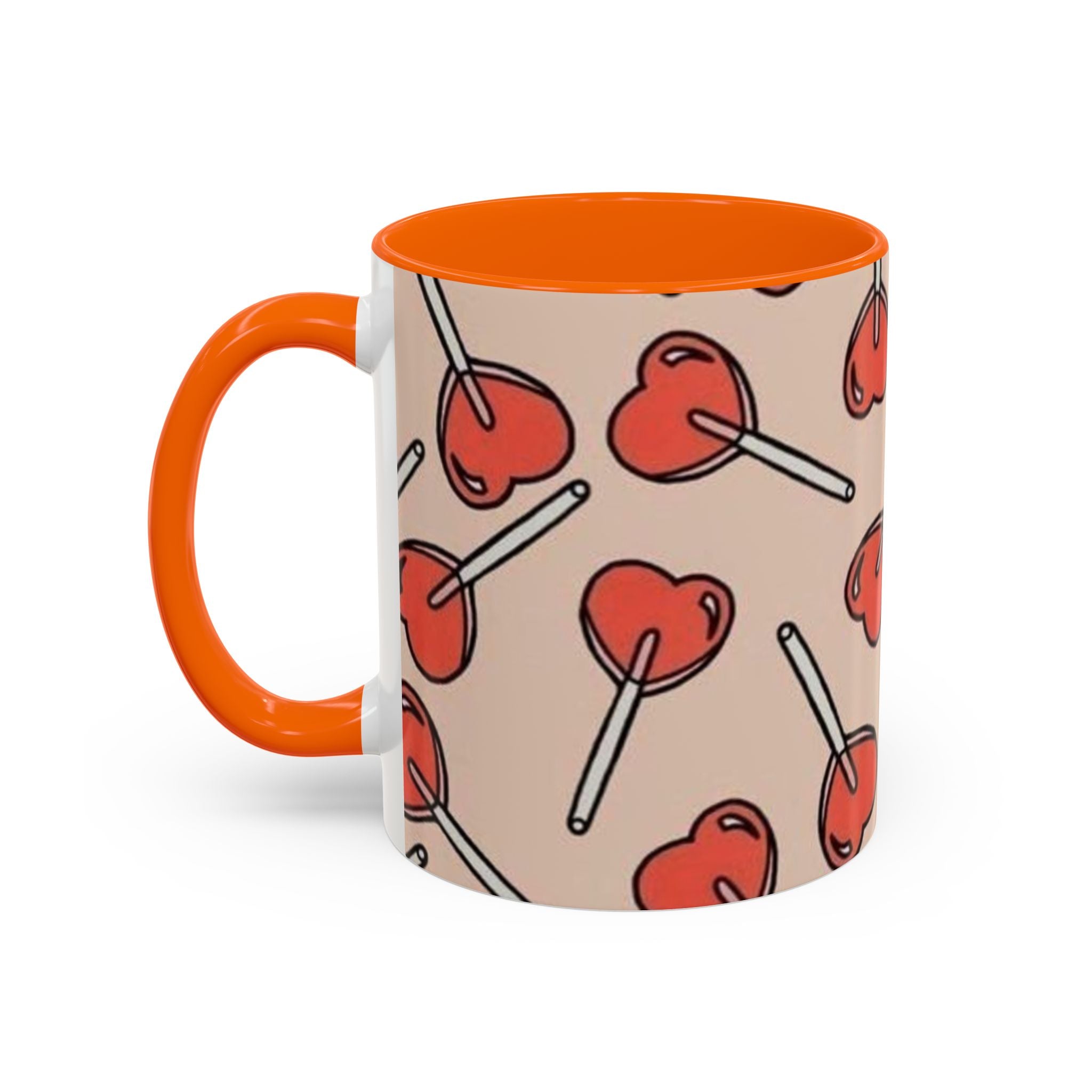 Valentines Heart Lollipop Accent Coffee Mug — Cute Valentine Candy Pattern (11/15oz)