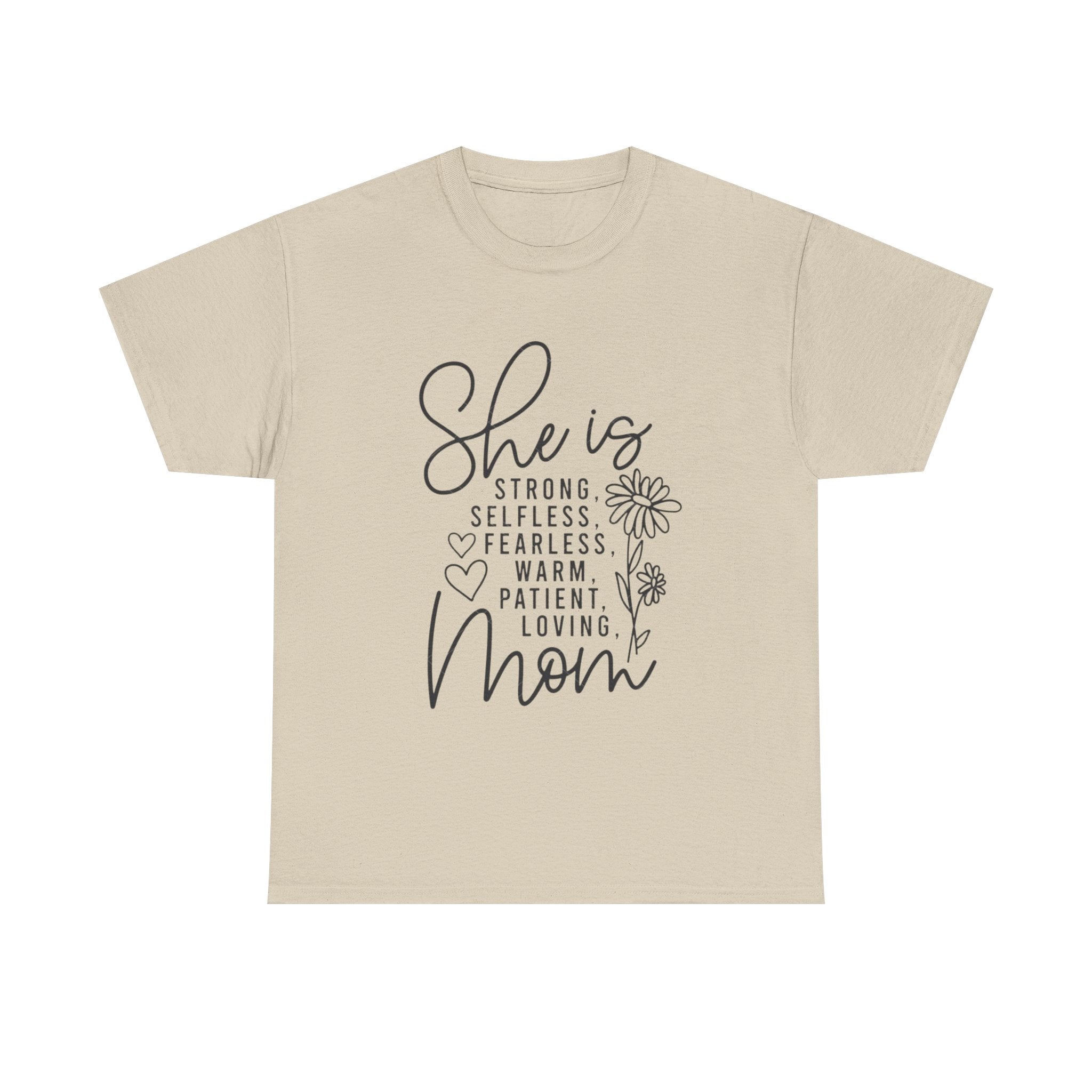 Mom Short Sleeve Tee — "She is Strong, Selfless, Fearless, Warm, Patient, Loving" Floral Design