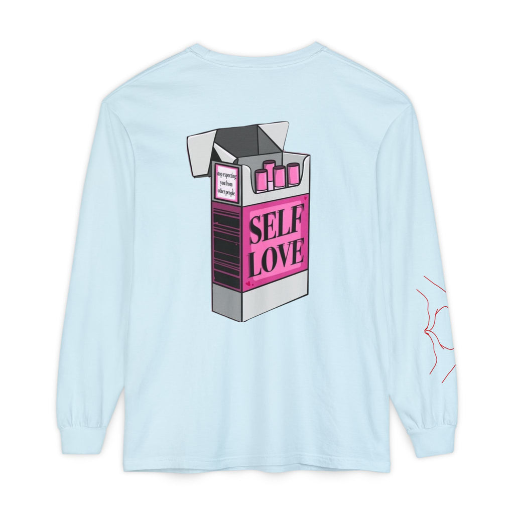 Self Love Flame Long Sleeve Tee — Graphic Self-Care Chest & Back Design