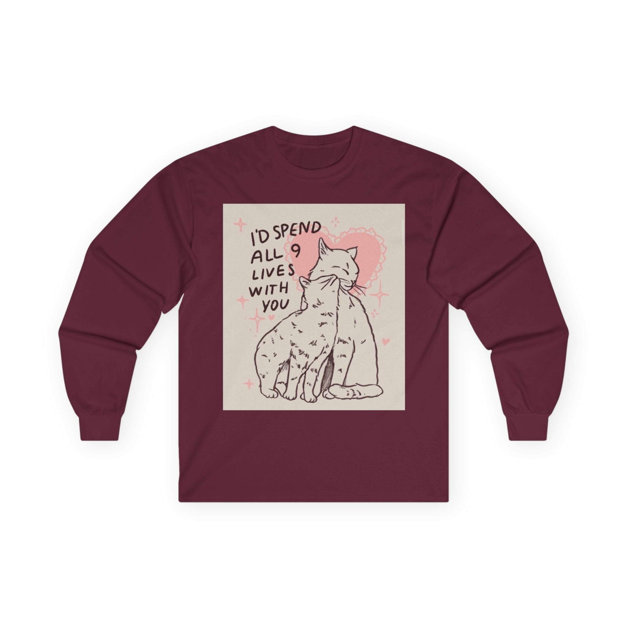 Cat Love Long Sleeve Tee — "I'd Spend All 9 Lives With You"