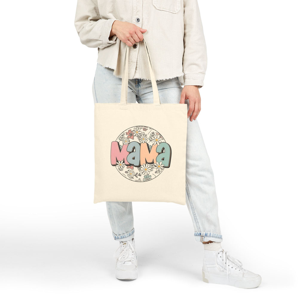 Mama Floral Tote Bag — Retro Daisy Cotton Canvas Market Tote